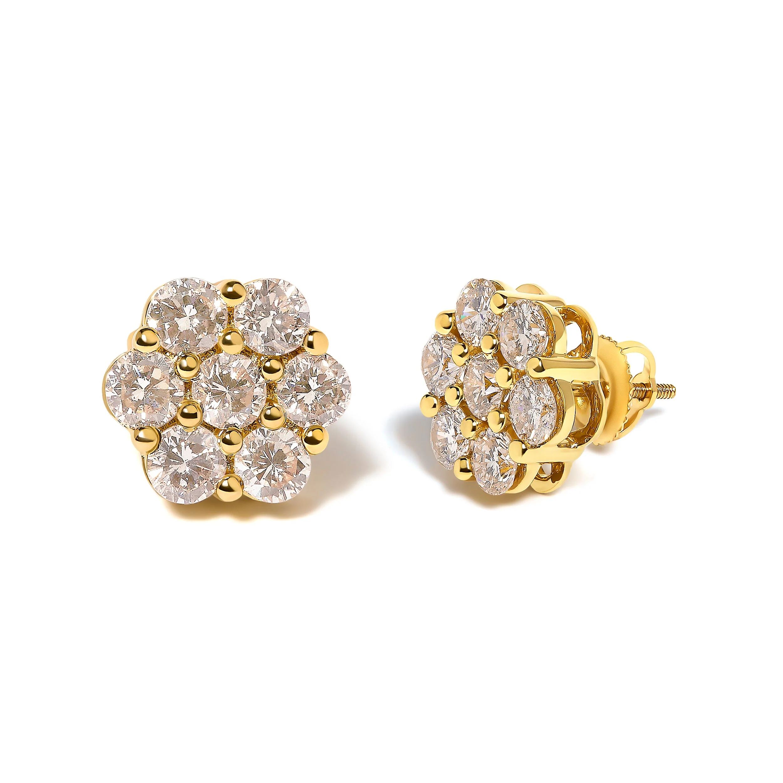 14K Yellow Gold 3.0 Cttw Diamond Floral Cluster Stud Earring - Image 2