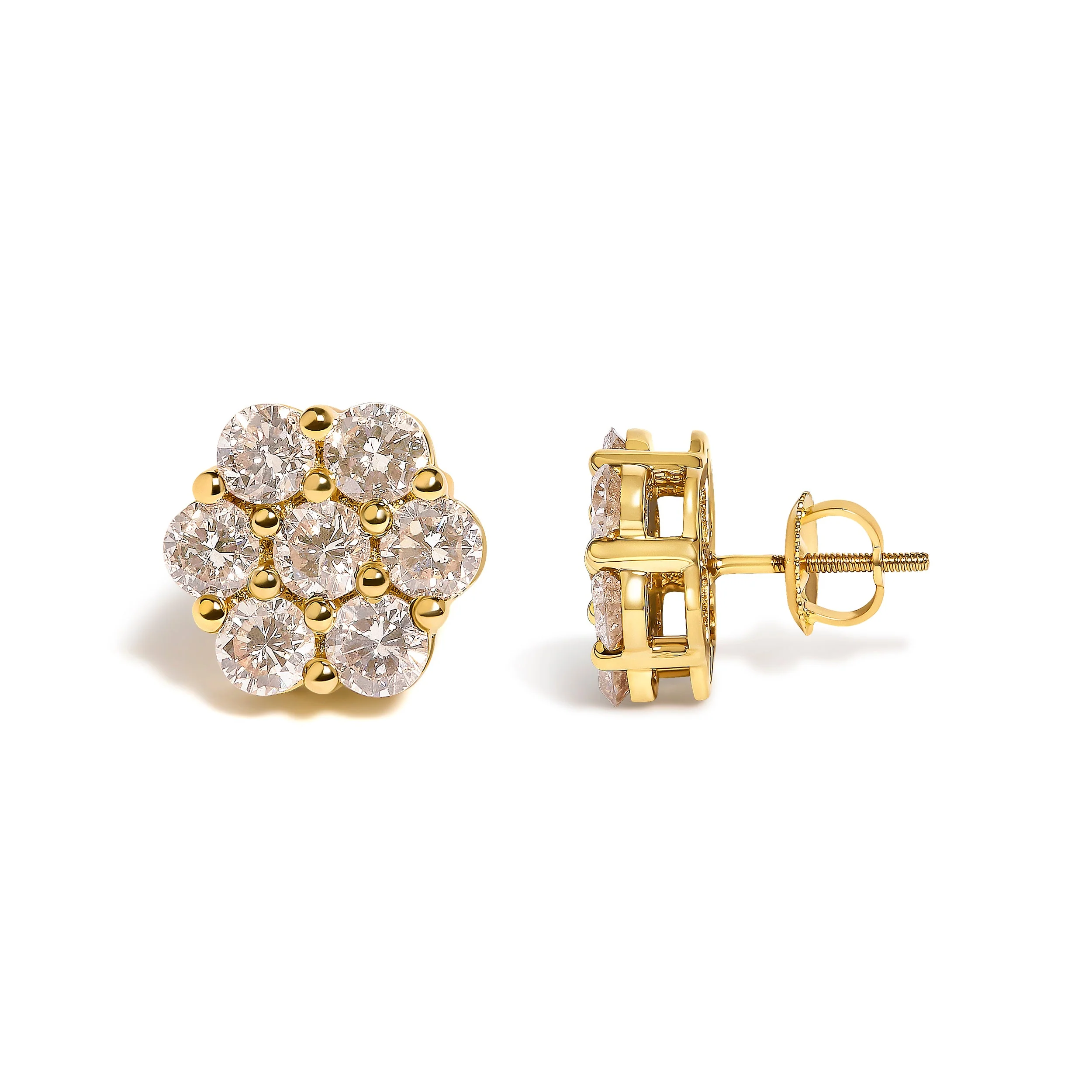 14K Yellow Gold 3.0 Cttw Diamond Floral Cluster Stud Earring - Image 3