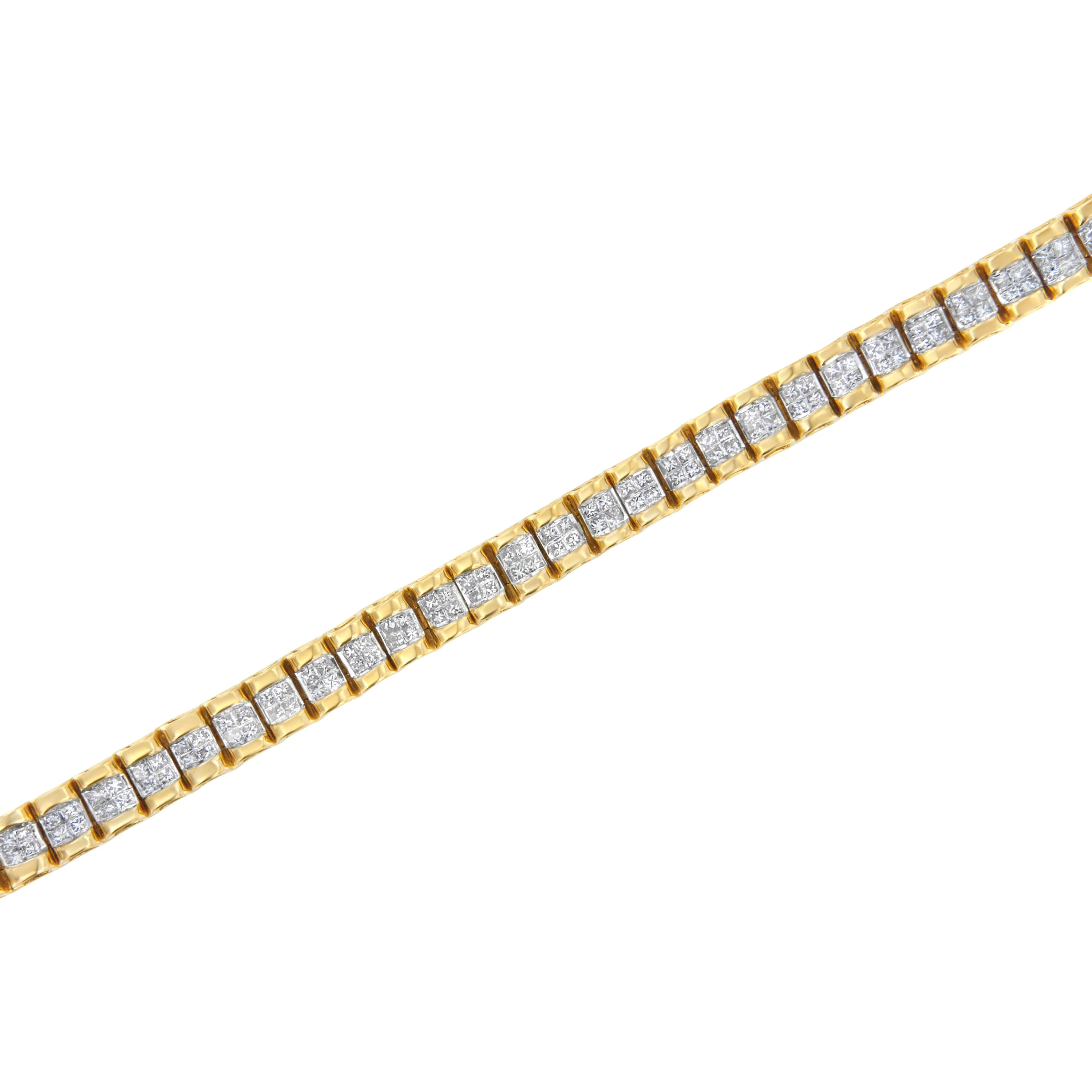 14K Yellow Gold 3.0 Cttw Princess Cut Quad Invisible Set Tennis Bracelet (H-I Color, SI1-SI2 Clarity) - 7†- Image 4