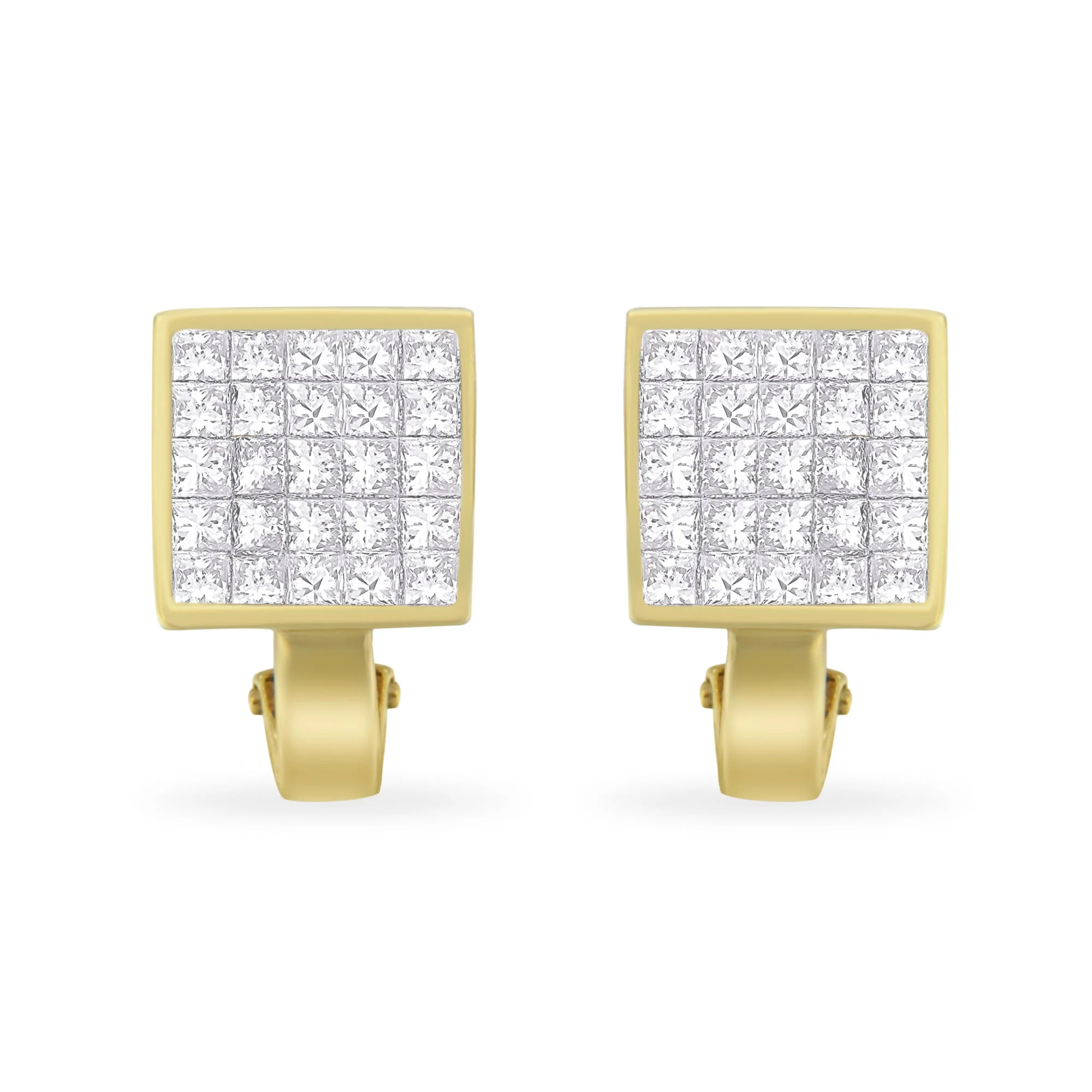 14K Yellow Gold 3-1/5 Cttw Princess Cut Diamond Â¾ Square Invisible Set Grid Huggy Style Omega Back Stud Earrings (G-H Color, VS1-VS2 Clarity)