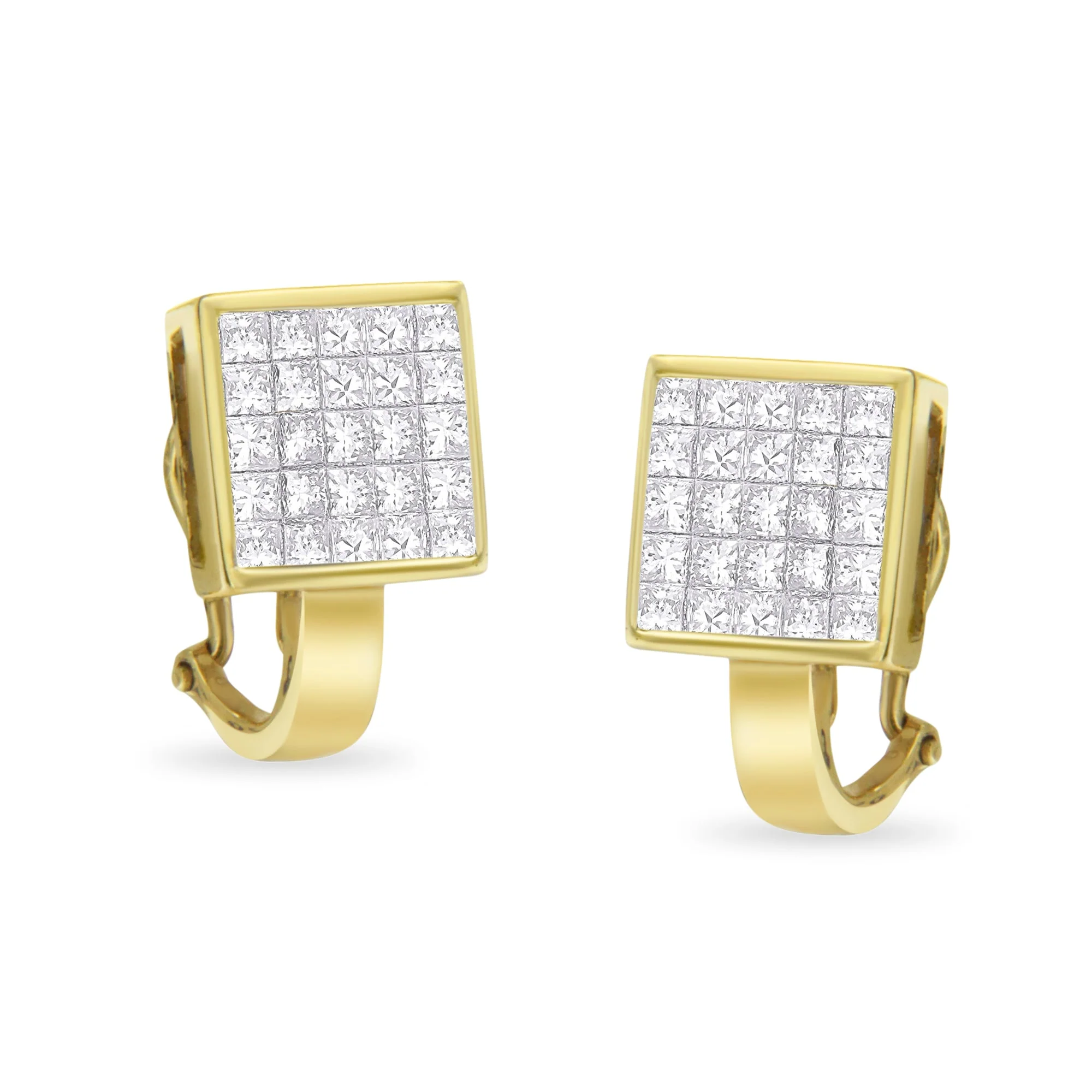 14K Yellow Gold 3-1/5 Cttw Princess Cut Diamond Â¾ Square Invisible Set Grid Huggy Style Omega Back Stud Earrings (G-H Color, VS1-VS2 Clarity) - Image 3