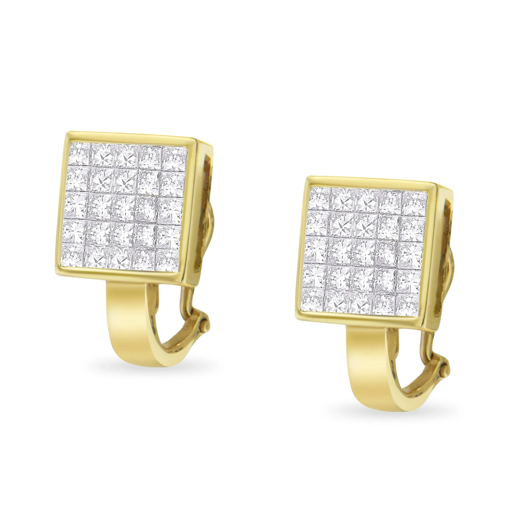 14K Yellow Gold 3-1/5 Cttw Princess Cut Diamond Â¾ Square Invisible Set Grid Huggy Style Omega Back Stud Earrings (G-H Color, VS1-VS2 Clarity) - Image 4