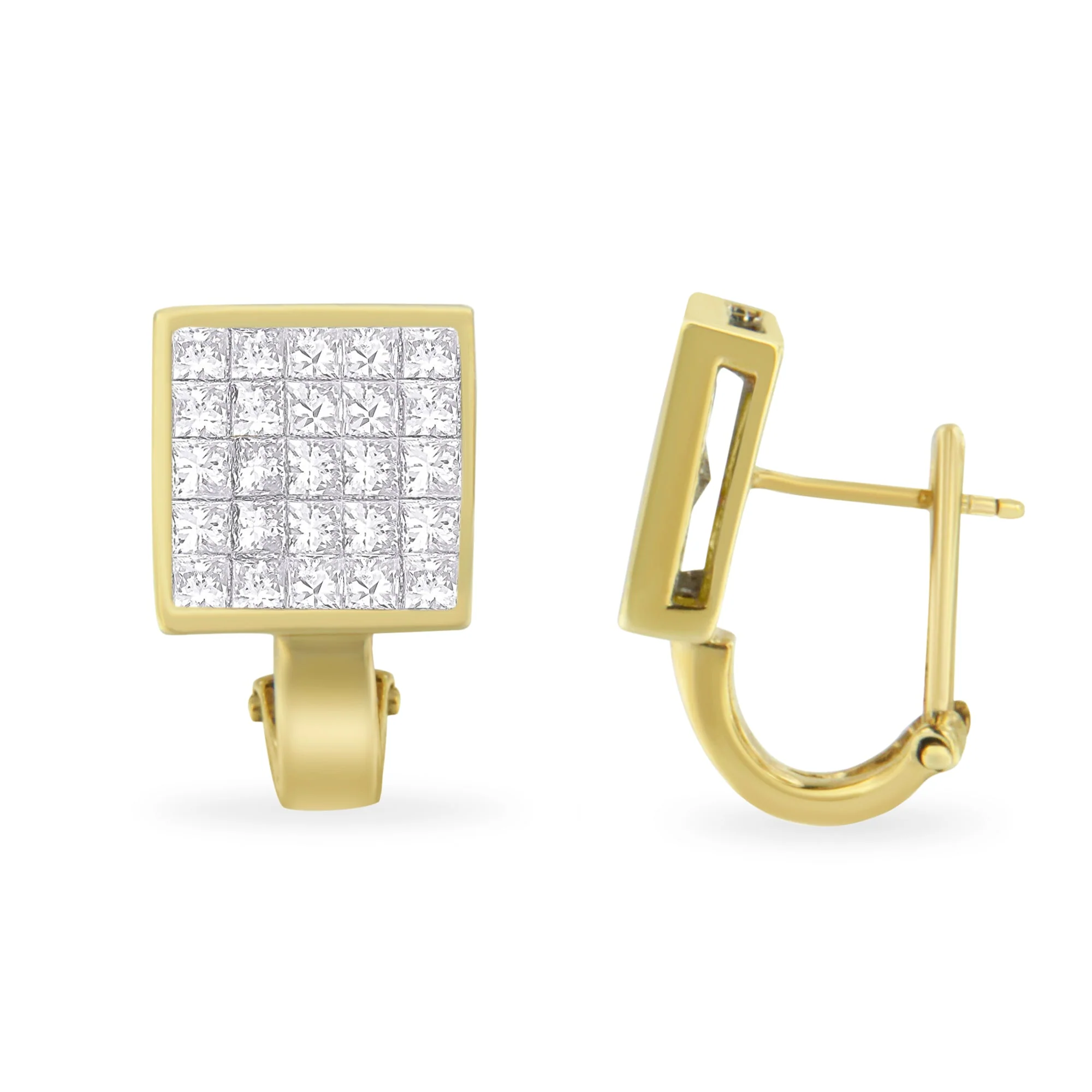 14K Yellow Gold 3-1/5 Cttw Princess Cut Diamond Â¾ Square Invisible Set Grid Huggy Style Omega Back Stud Earrings (G-H Color, VS1-VS2 Clarity) - Image 6