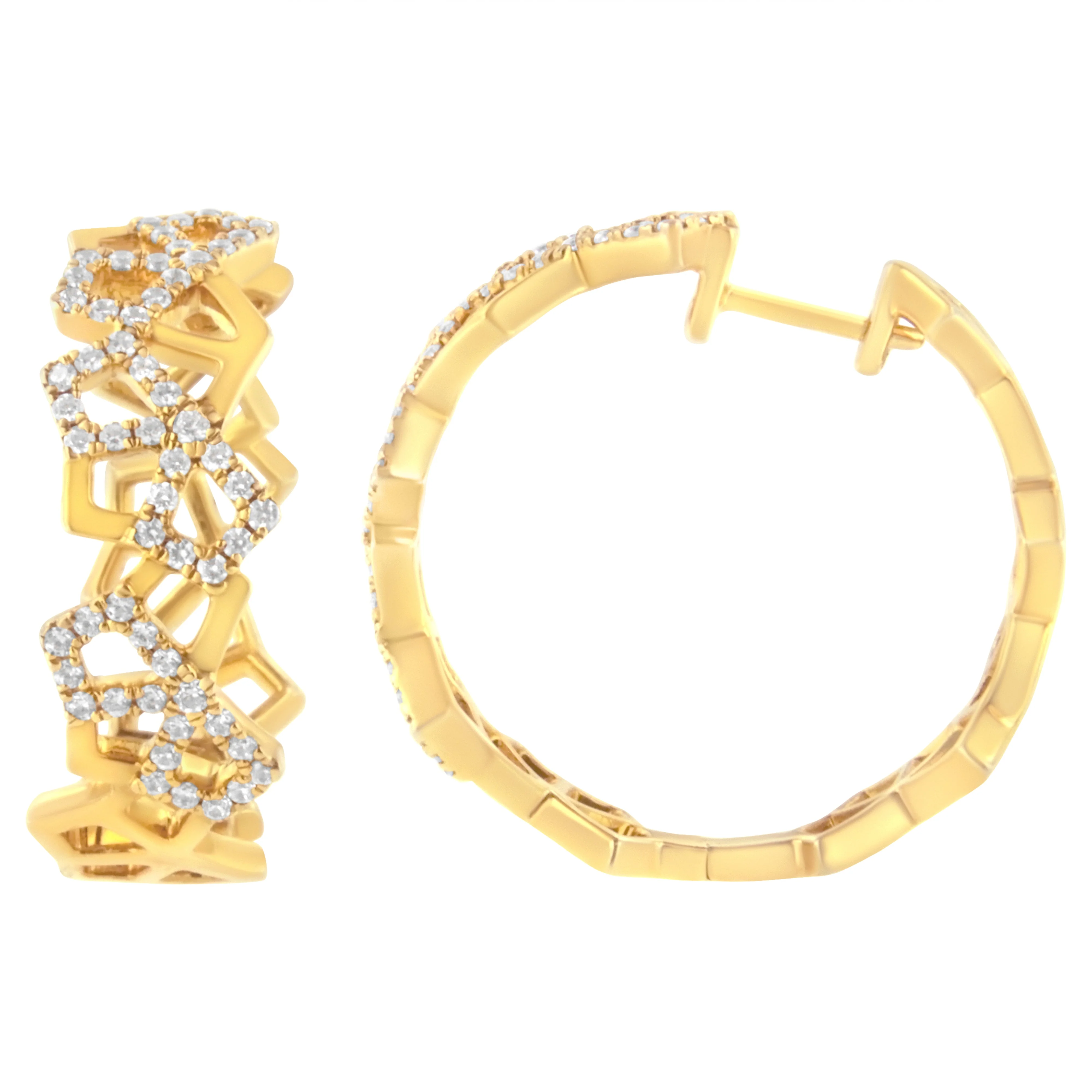 14K Yellow Gold 3/4 Cttw Diamond Honeycomb Hoop Earrings (G-H Color, SI1-SI2 Clarity) - 24MM - Image 2