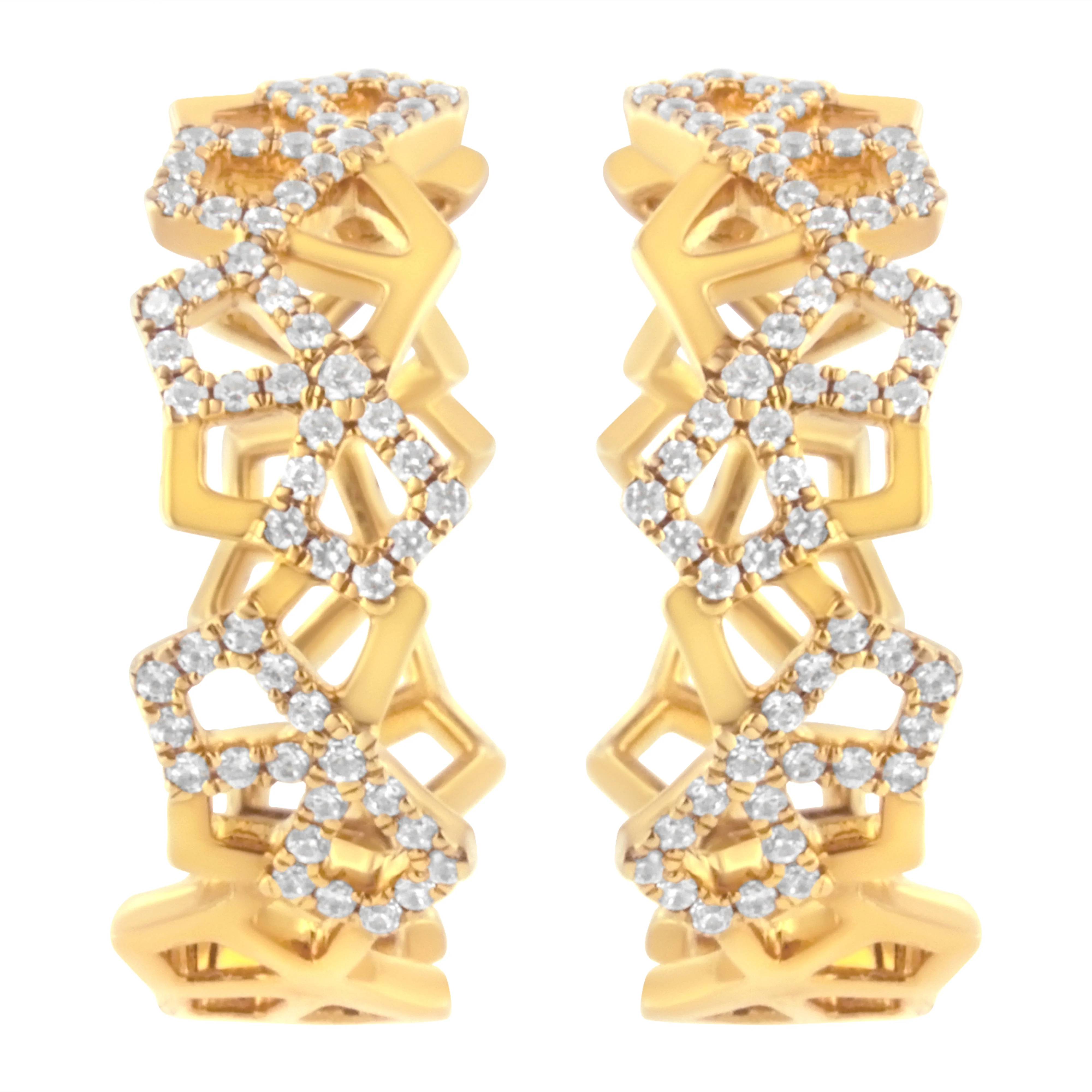 14K Yellow Gold 3/4 Cttw Diamond Honeycomb Hoop Earrings (G-H Color, SI1-SI2 Clarity) - 24MM - Image 3
