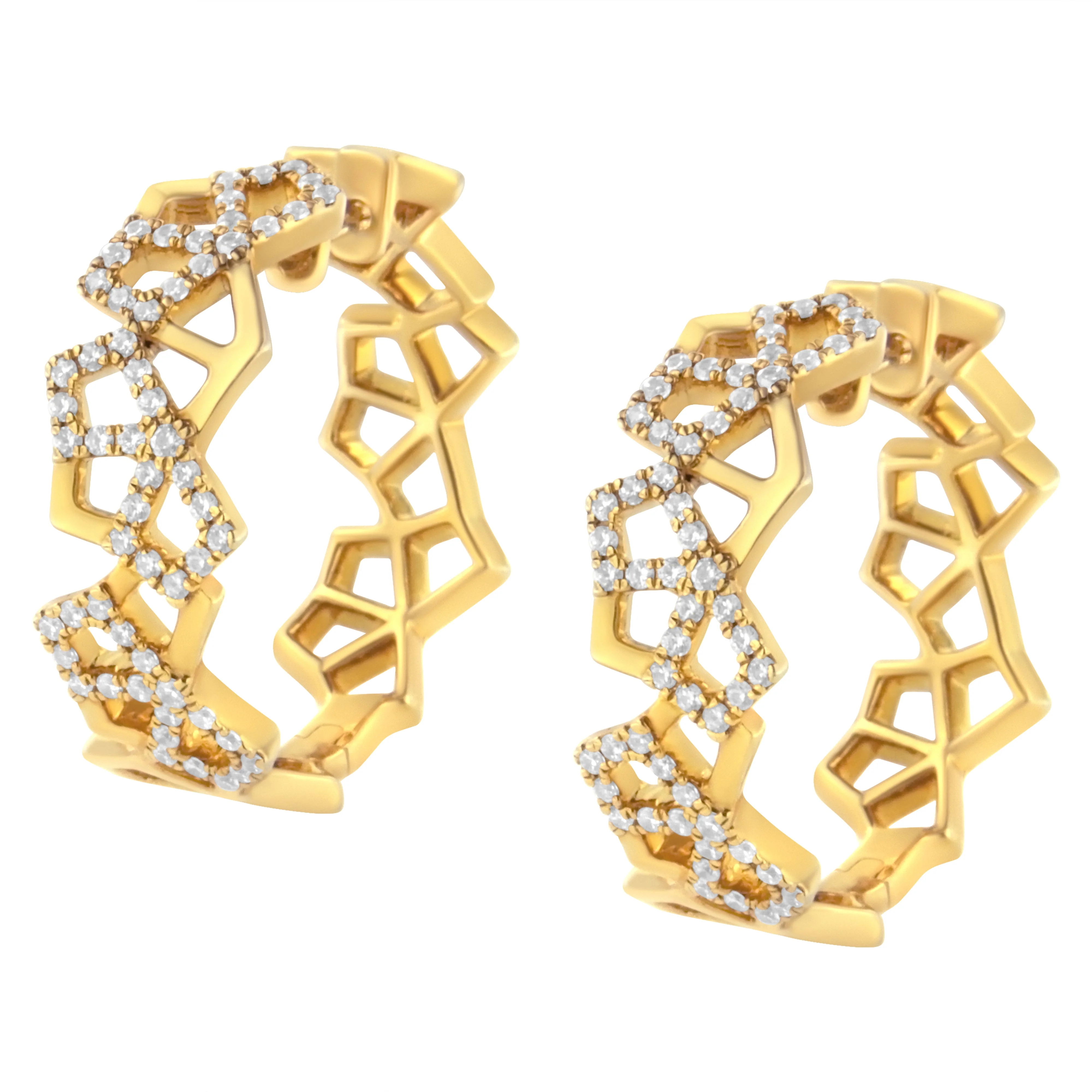14K Yellow Gold 3/4 Cttw Diamond Honeycomb Hoop Earrings (G-H Color, SI1-SI2 Clarity) - 24MM - Image 4