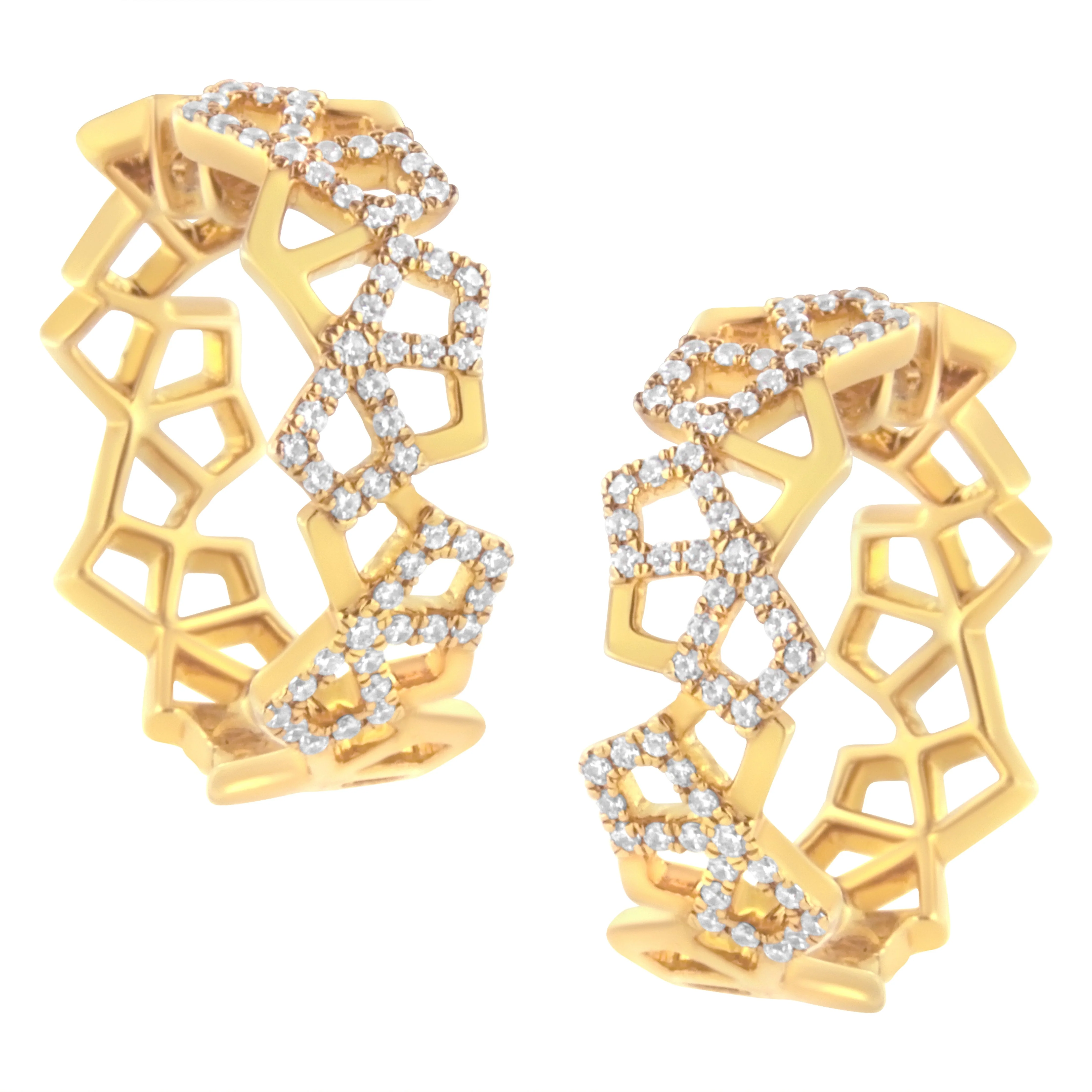 14K Yellow Gold 3/4 Cttw Diamond Honeycomb Hoop Earrings (G-H Color, SI1-SI2 Clarity) - 24MM - Image 5