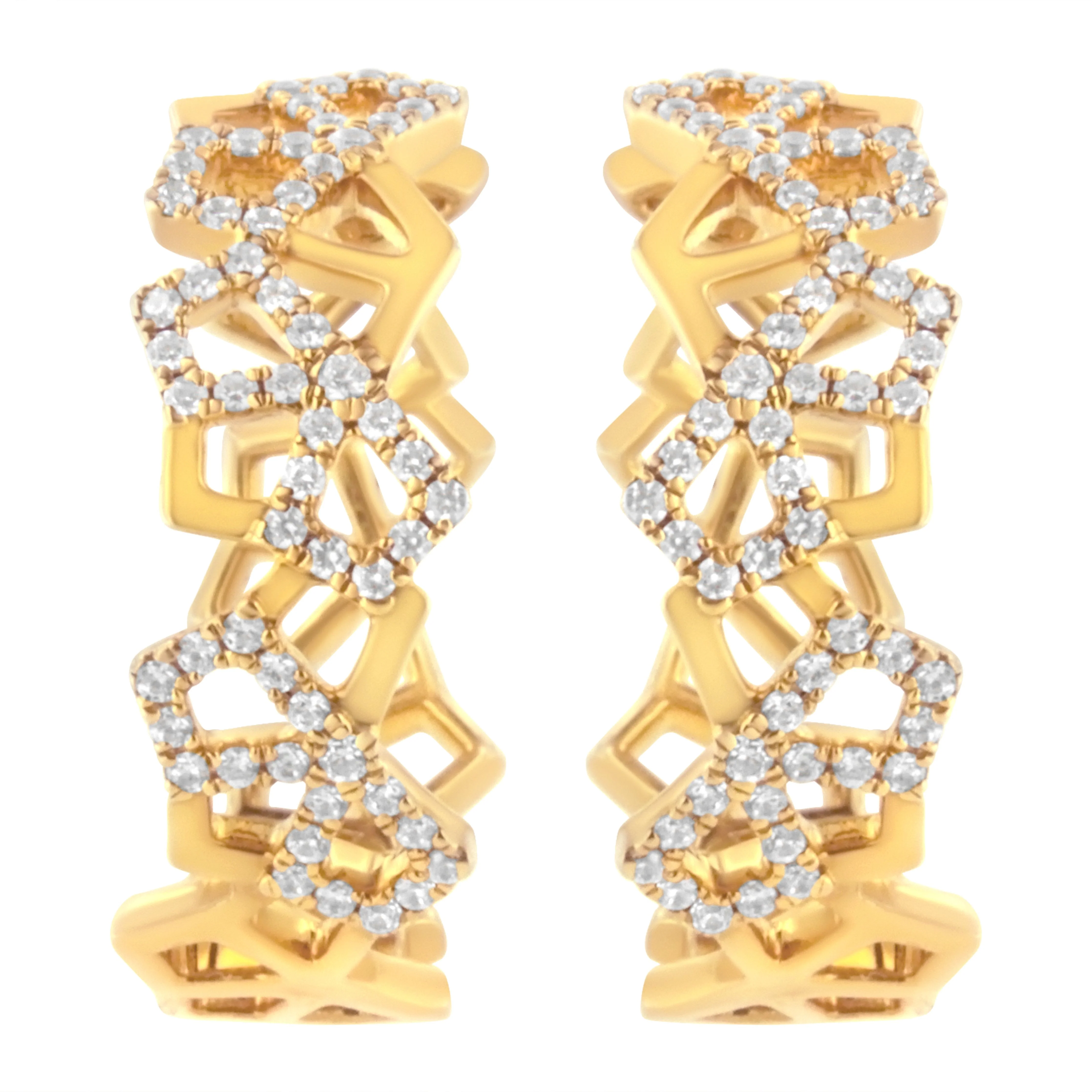 14K Yellow Gold 3/4 Cttw Diamond Honeycomb Hoop Earrings (G-H Color, SI1-SI2 Clarity) - 24MM - Image 7