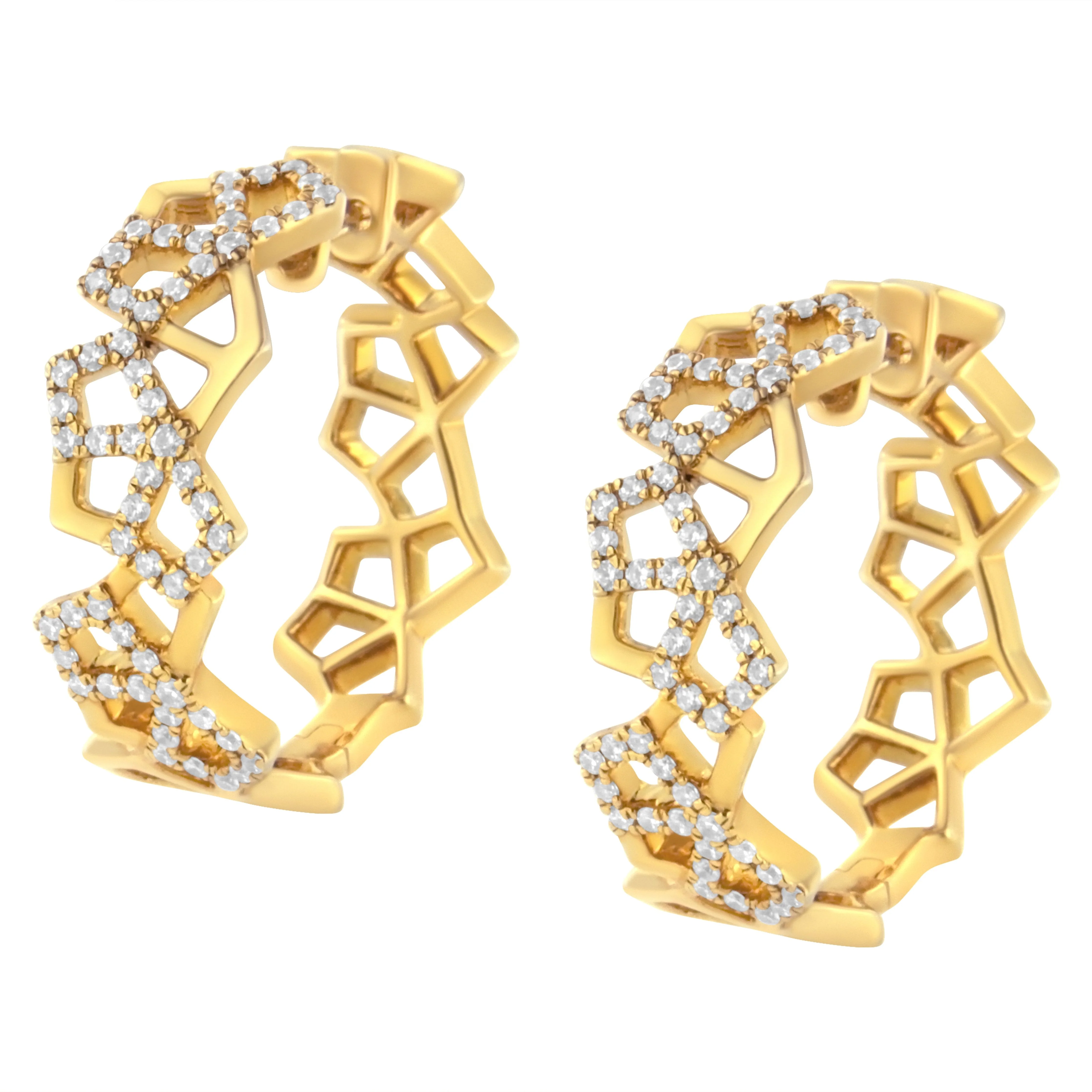 14K Yellow Gold 3/4 Cttw Diamond Honeycomb Hoop Earrings (G-H Color, SI1-SI2 Clarity) - 24MM - Image 8