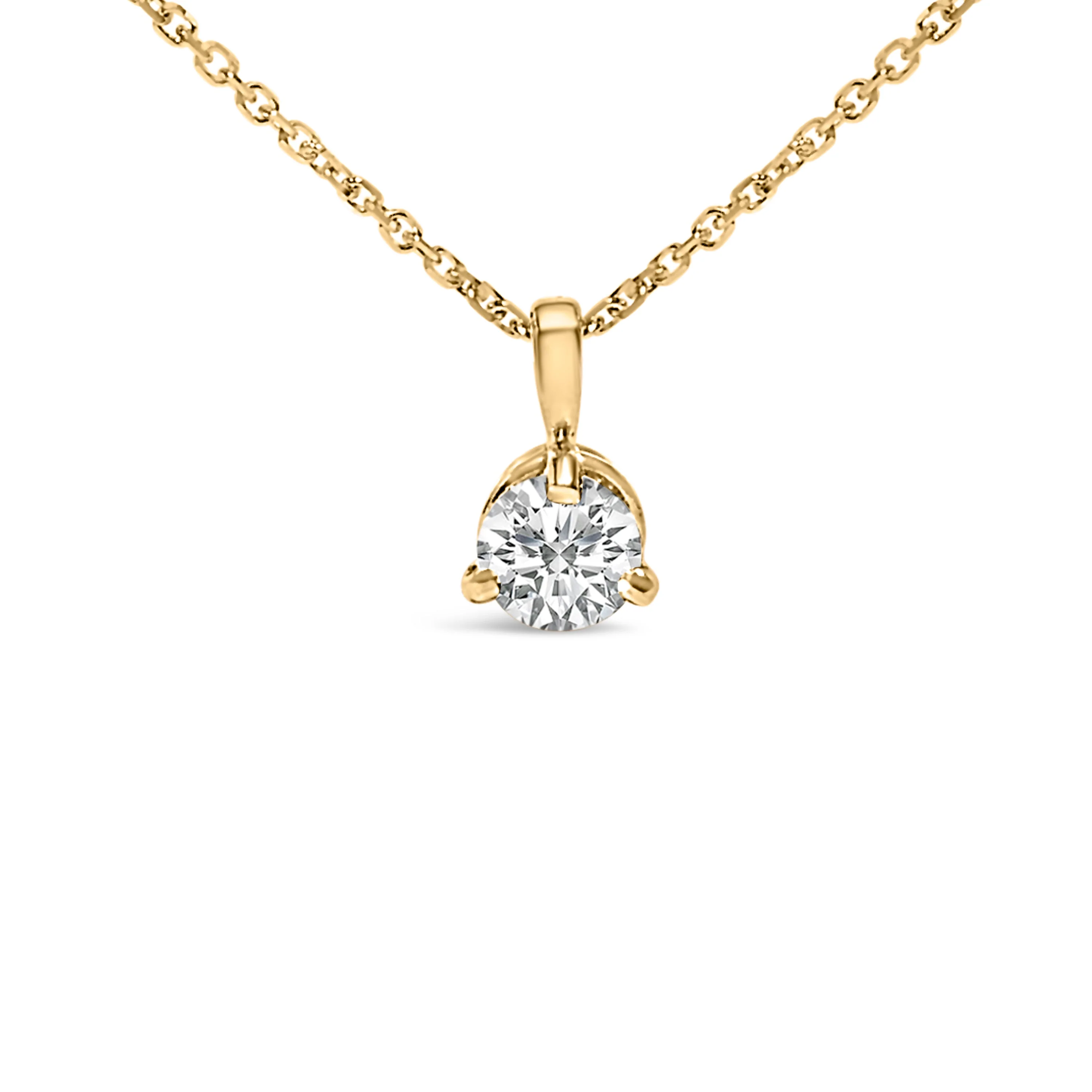 14K Yellow Gold 3/8 Cttw 3 Prong Martini Set Round Diamond Solitaire Pendant Necklace (G-H Color, SI2-I1 Clarity) - 18" Inches