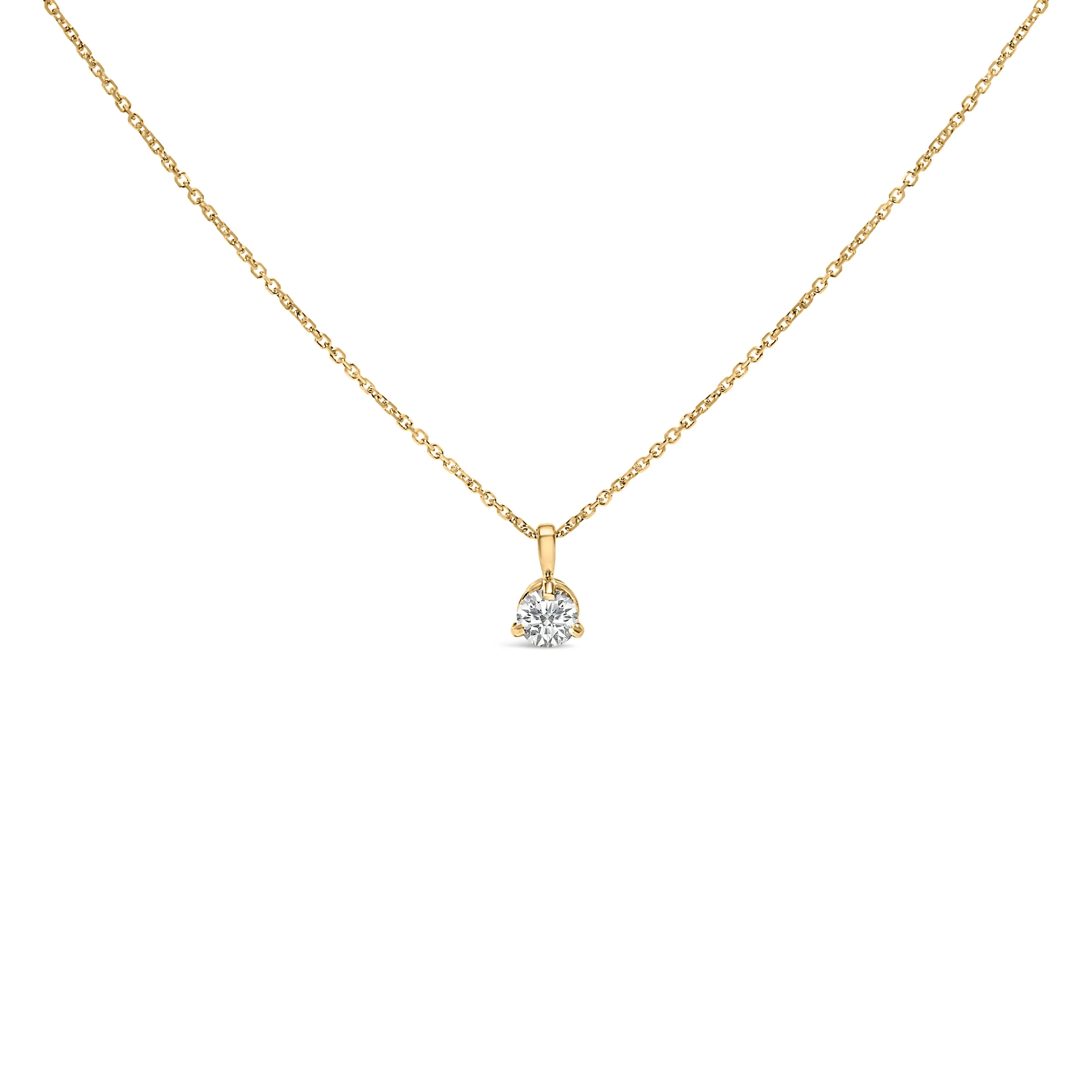 14K Yellow Gold 3/8 Cttw 3 Prong Martini Set Round Diamond Solitaire Pendant Necklace (G-H Color, SI2-I1 Clarity) - 18" Inches - Image 2