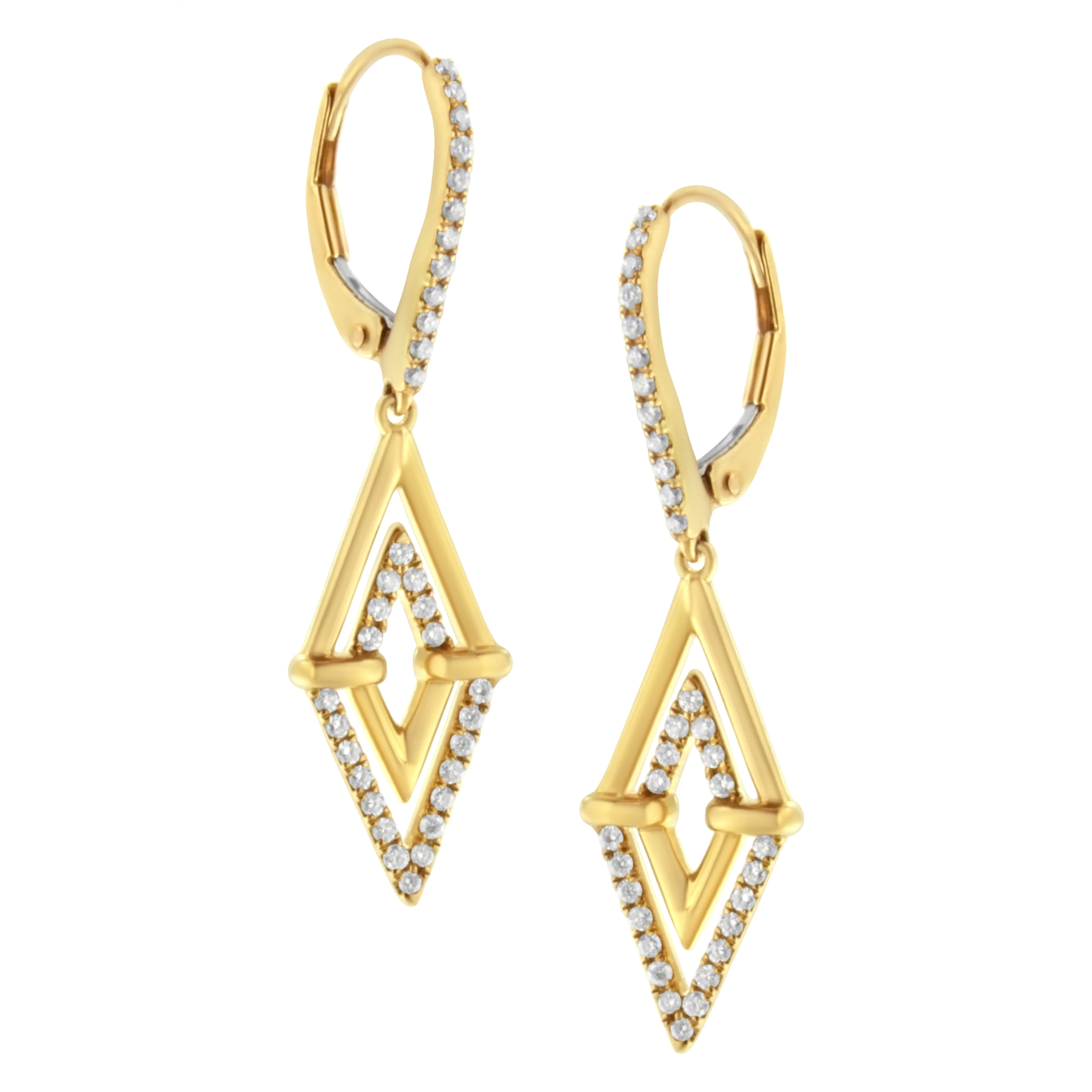 14K Yellow Gold 3/8 Cttw Double Triangle Drop and Dangle Diamond Earrings (G-H Color, SI1-SI2 Clarity) - Image 2