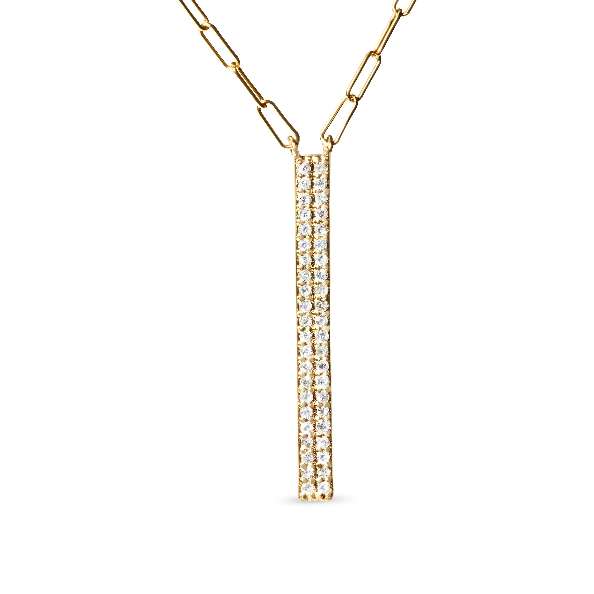 14K Yellow Gold 3/8 Cttw Two-Strand Marquise and Bar Charm Paper Clip Link Pendant Necklace  (I-J Color, I1-I2 Clarity) -18" and 20" Inch Lengths - Image 2