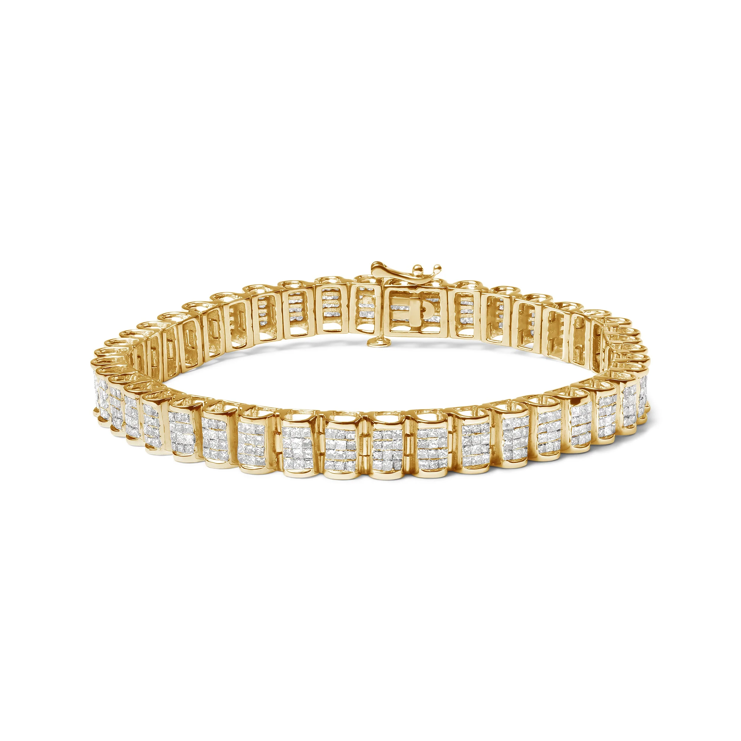 14K Yellow Gold 5.0 Cttw Invisible Set Princess-cut Diamond Buckle Link Tennis Bracelet (H-I Color, SI2-I1 Clarity) - Size 7.25" - Image 2