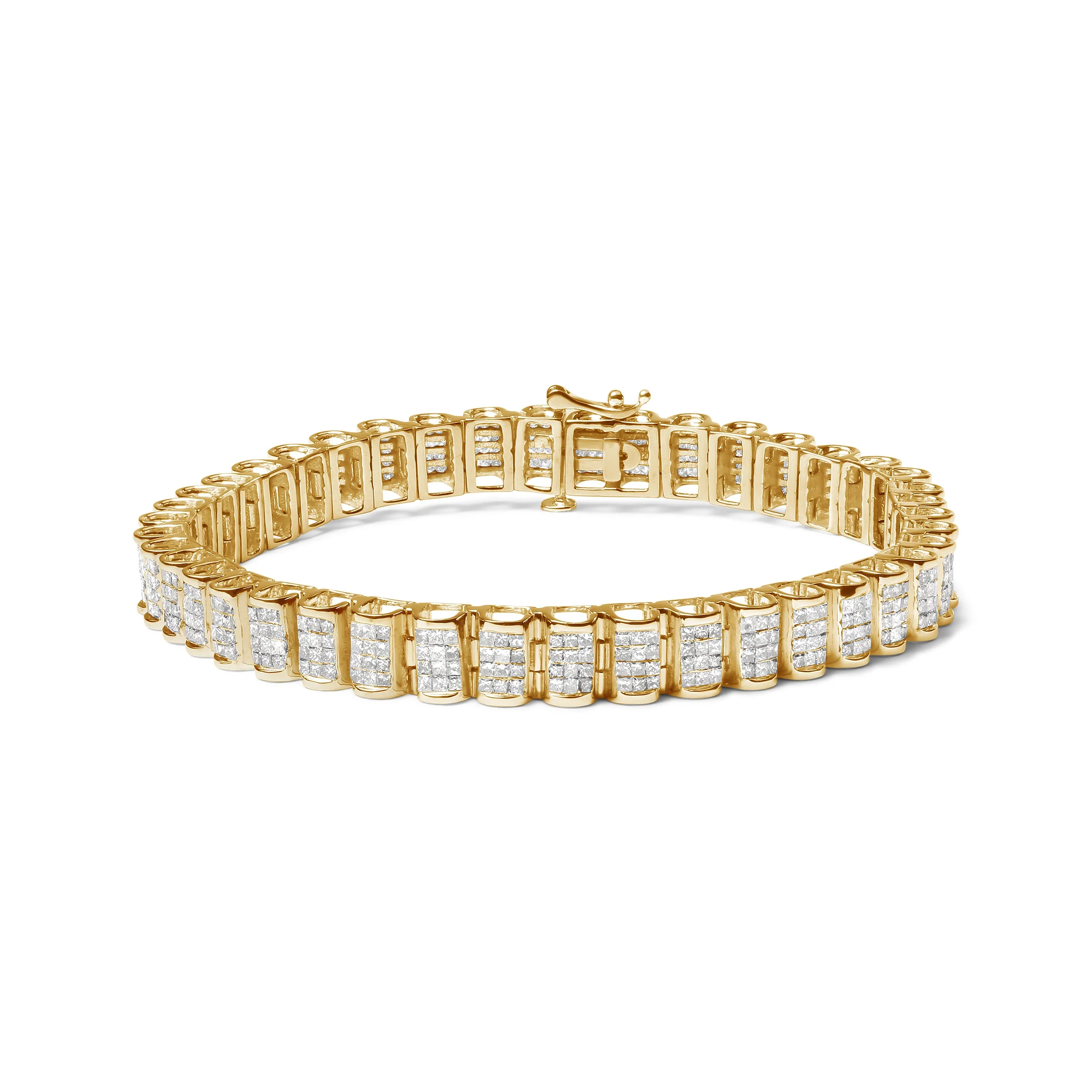 14K Yellow Gold 5.0 Cttw Invisible Set Princess-cut Diamond Buckle Link Tennis Bracelet (H-I Color, SI2-I1 Clarity) - Size 7.25" - Image 7