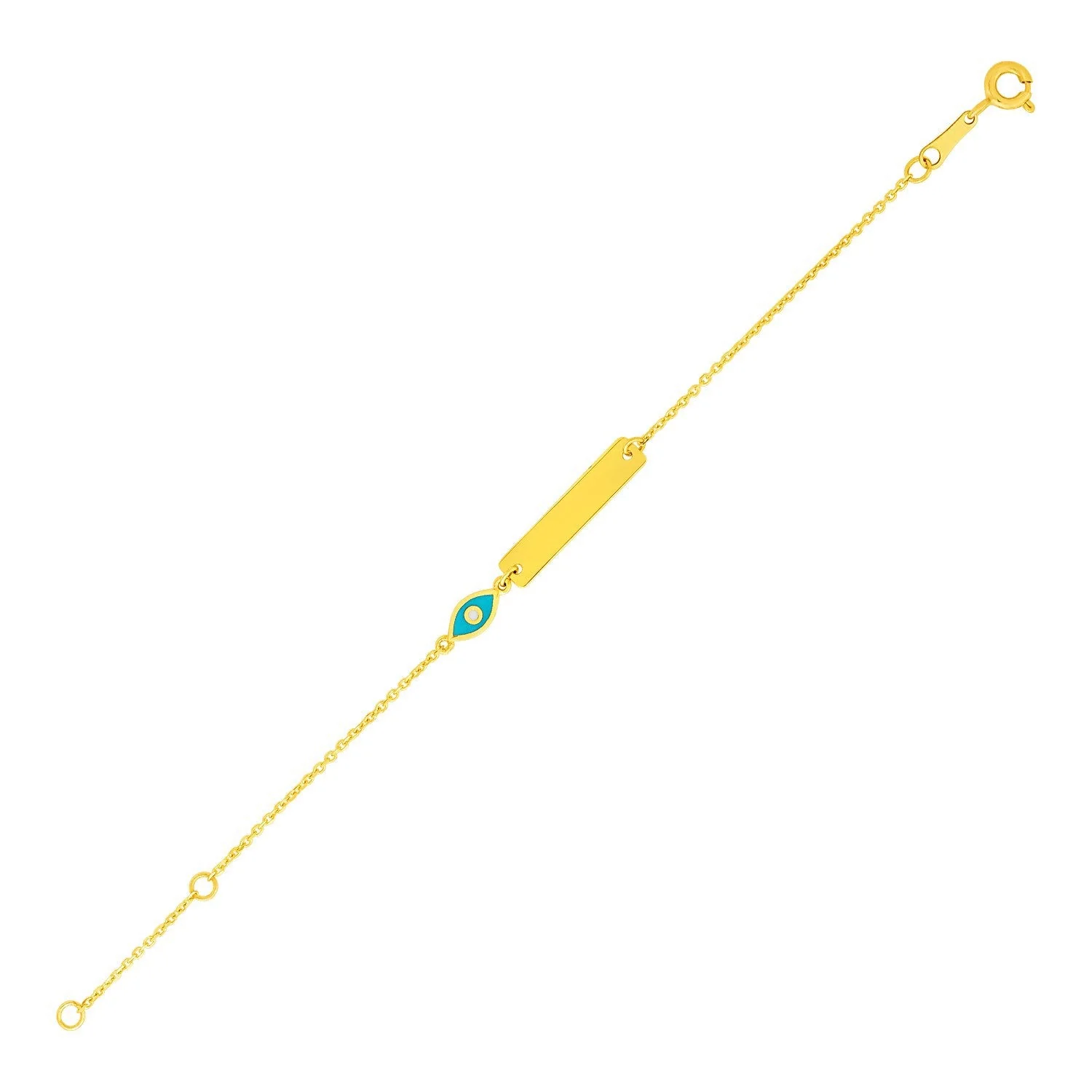 14k Yellow Gold 5 1/2 inch Childrens ID Bracelet with Enameled Eye - Image 2