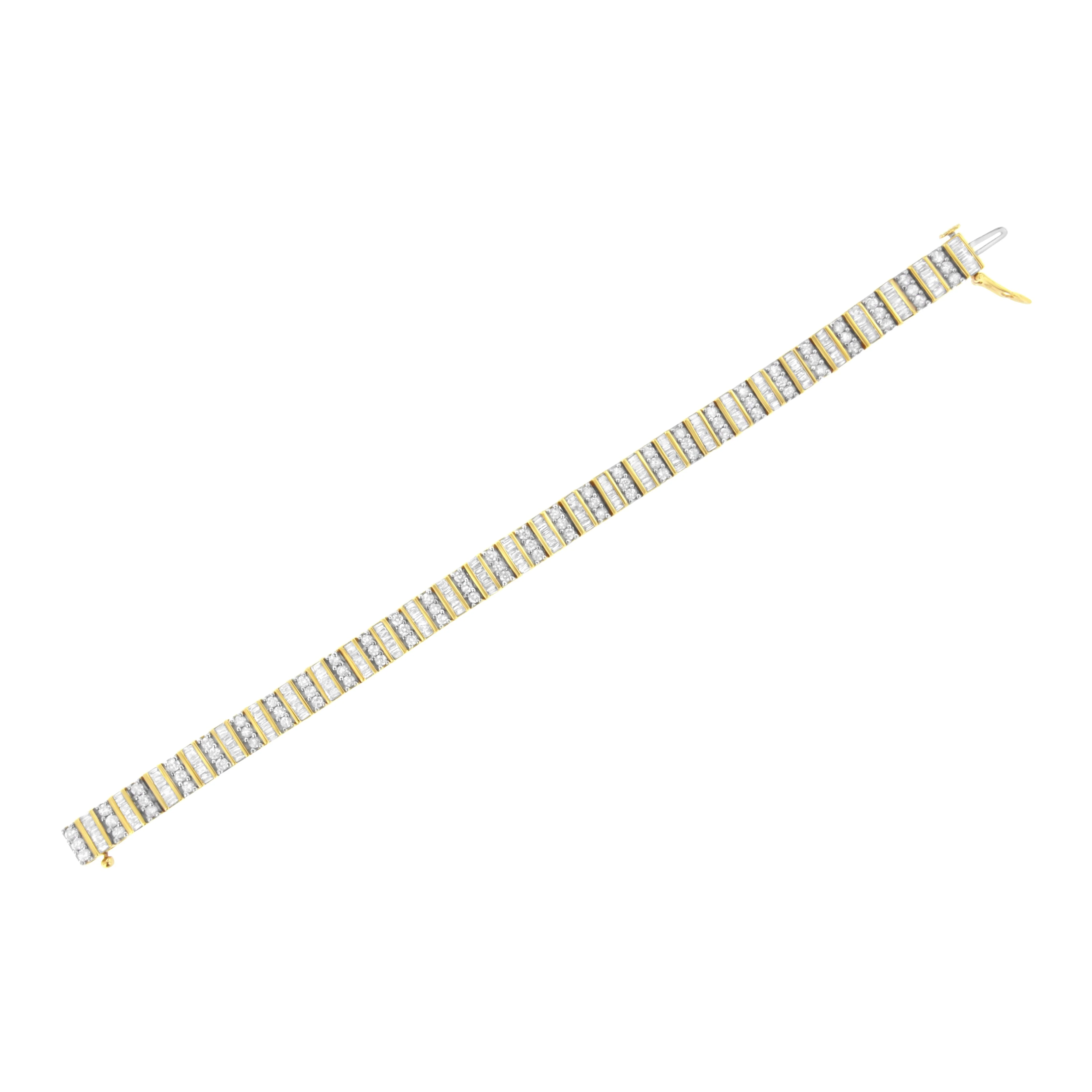 14K Yellow Gold 5.50 Cttw Round and Baguette Diamond Link Bracelet - Image 10