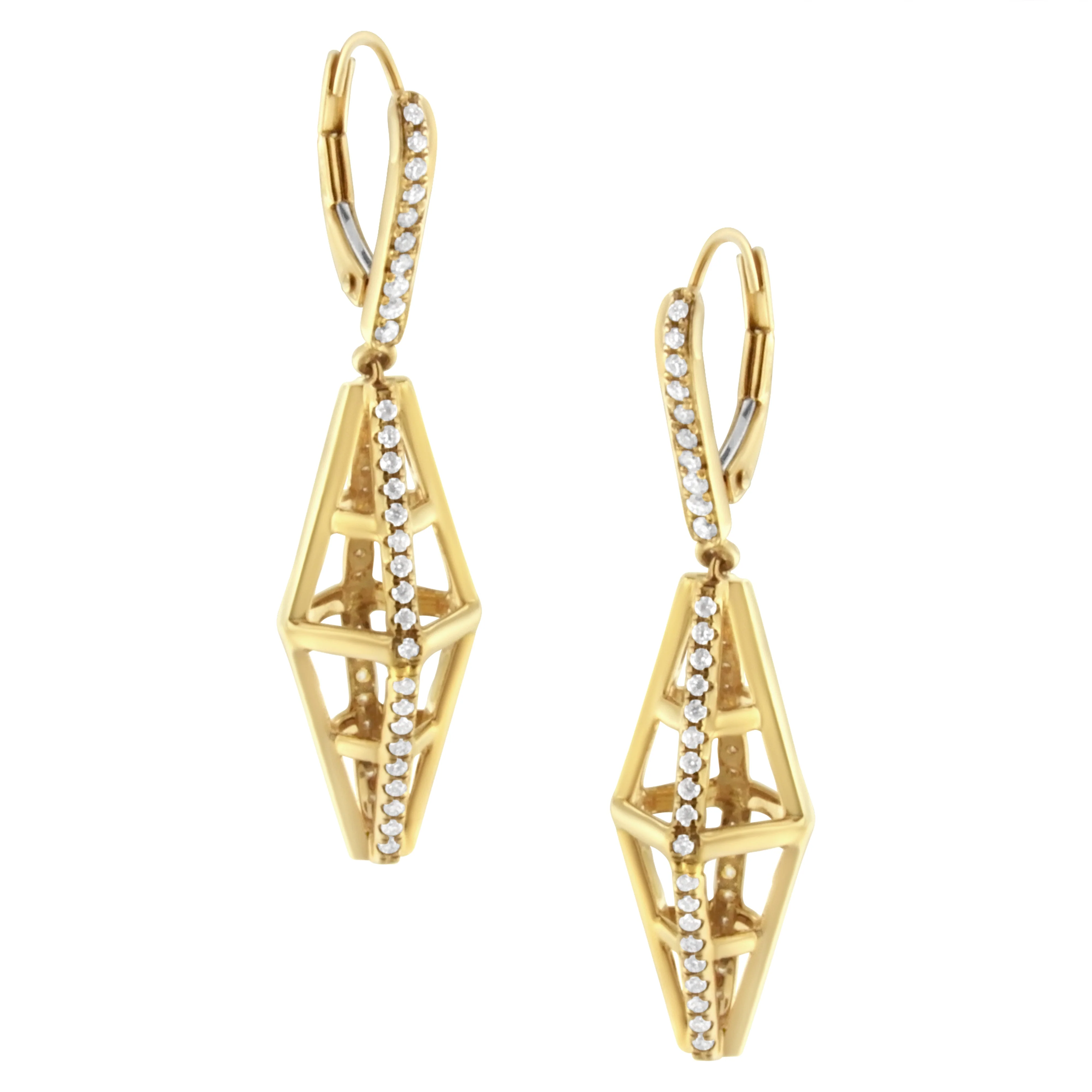 14K Yellow Gold 5/8 Cttw Diamond Geometrical Pillar Drop and Dangle Earrings (G-H Color, SI1-SI2 Clarity) - Image 2