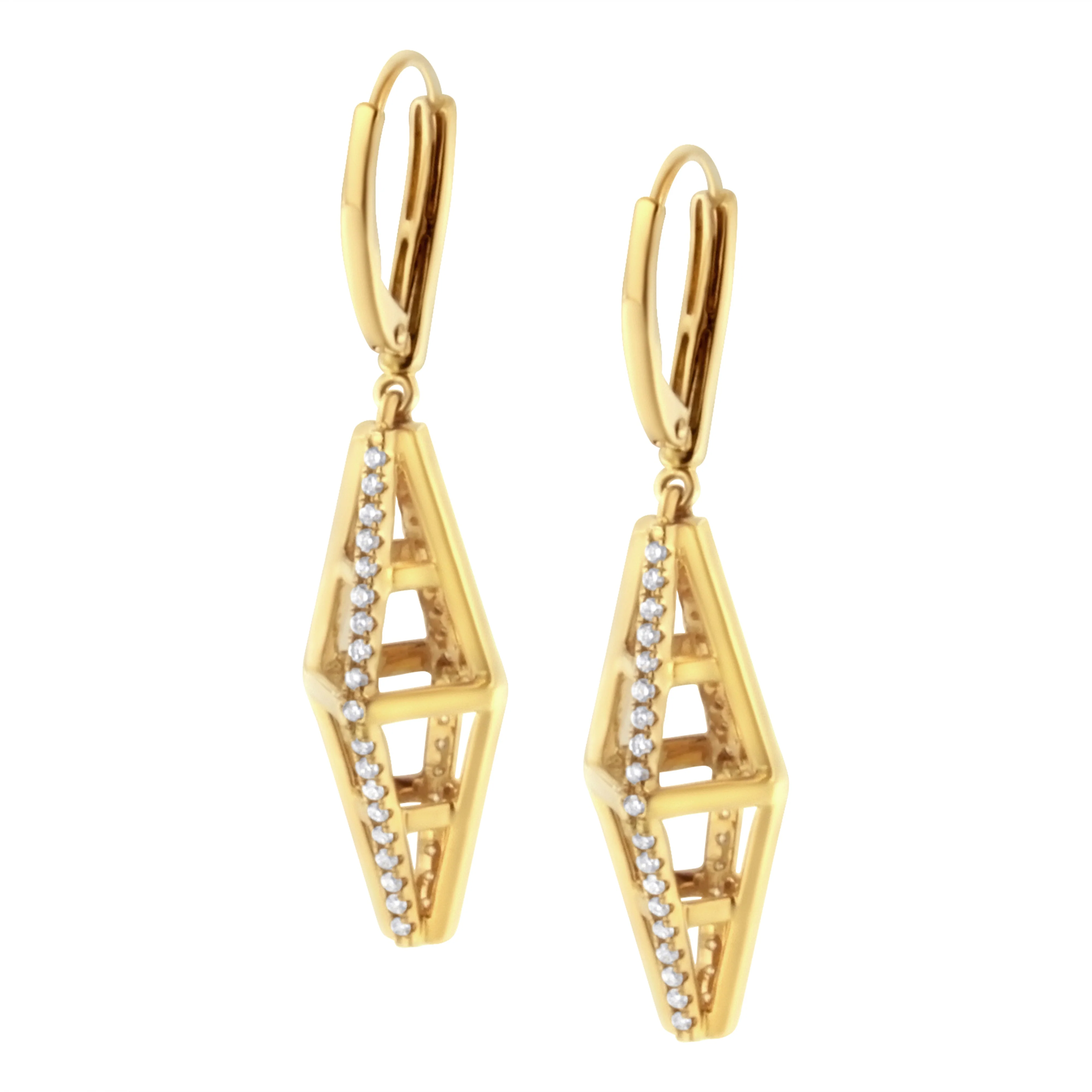 14K Yellow Gold 5/8 Cttw Diamond Geometrical Pillar Drop and Dangle Earrings (G-H Color, SI1-SI2 Clarity) - Image 3