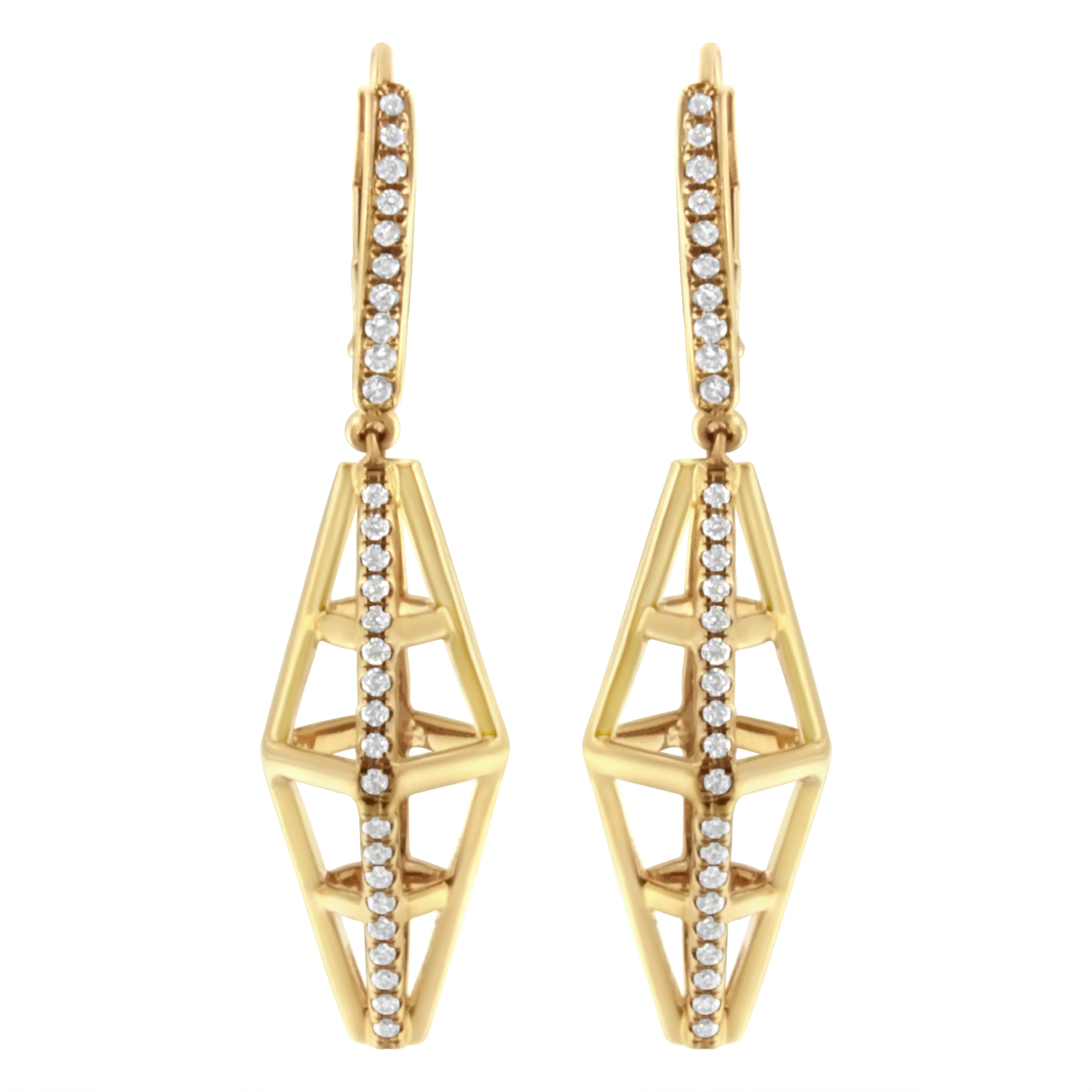 14K Yellow Gold 5/8 Cttw Diamond Geometrical Pillar Drop and Dangle Earrings (G-H Color, SI1-SI2 Clarity) - Image 4