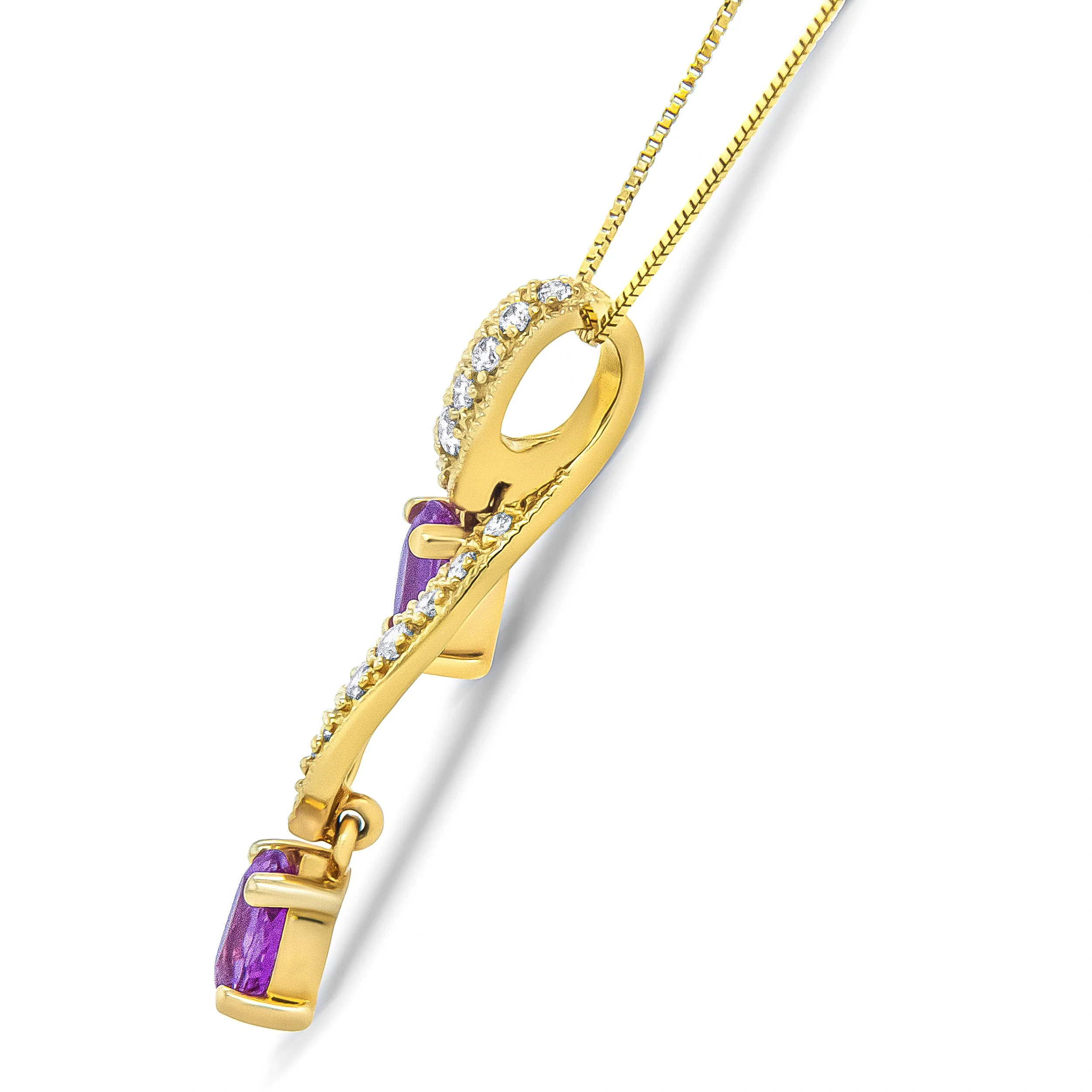 14K Yellow Gold 6x4mm Oval Pink Sapphire and 1/5 Cttw Round Diamond Pendant Necklace - (H-I Color, SI1-SI2 Clarity) - Image 4