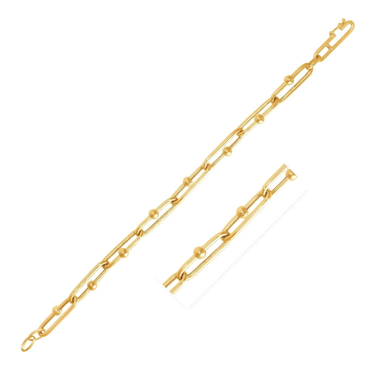 14k Yellow Gold 7 3/4 inch Beaded Oval Chain Bracelet - Image 2