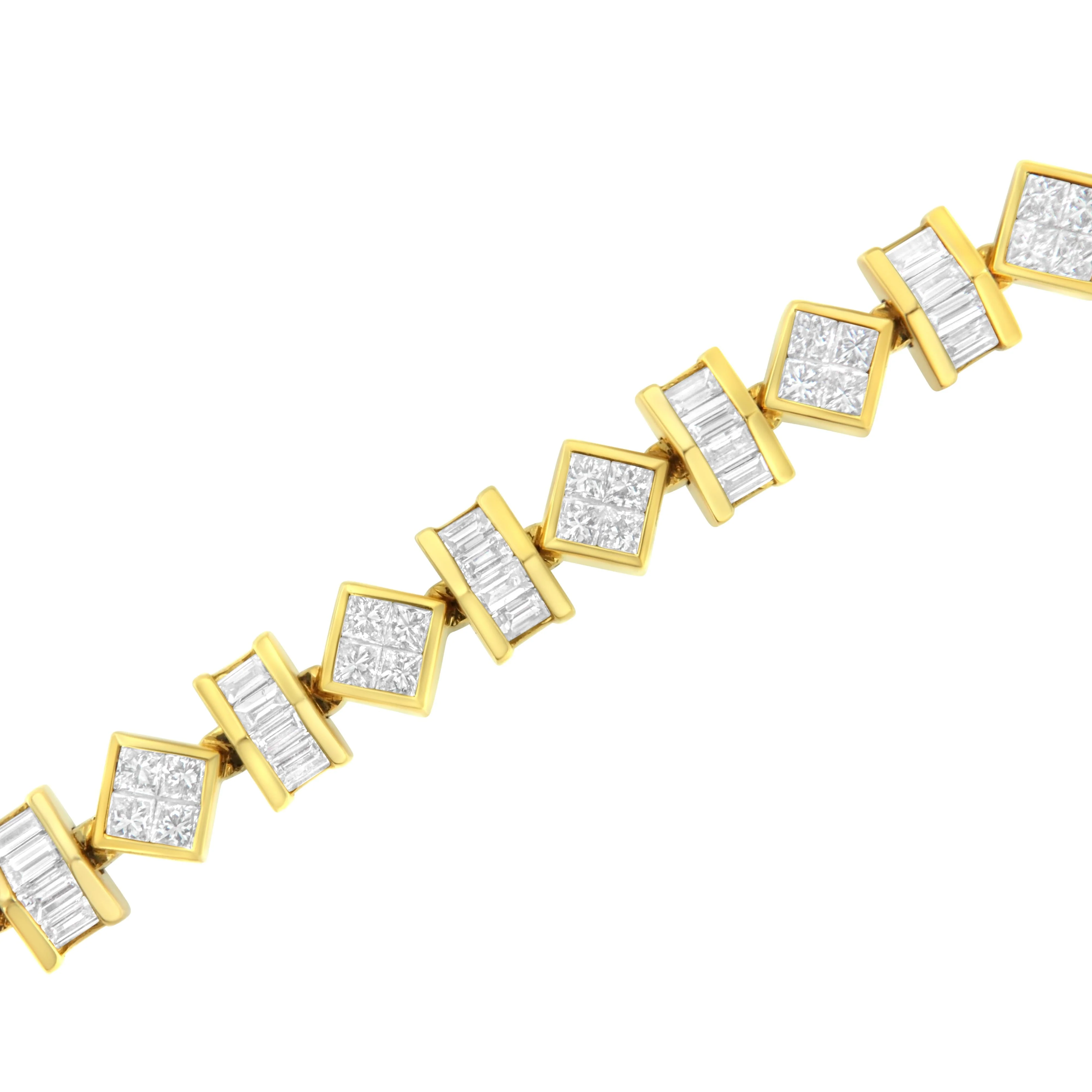14K Yellow Gold 7.50 Cttw Princess and Baguette Diamond Geometric Link Bracelet - Image 4