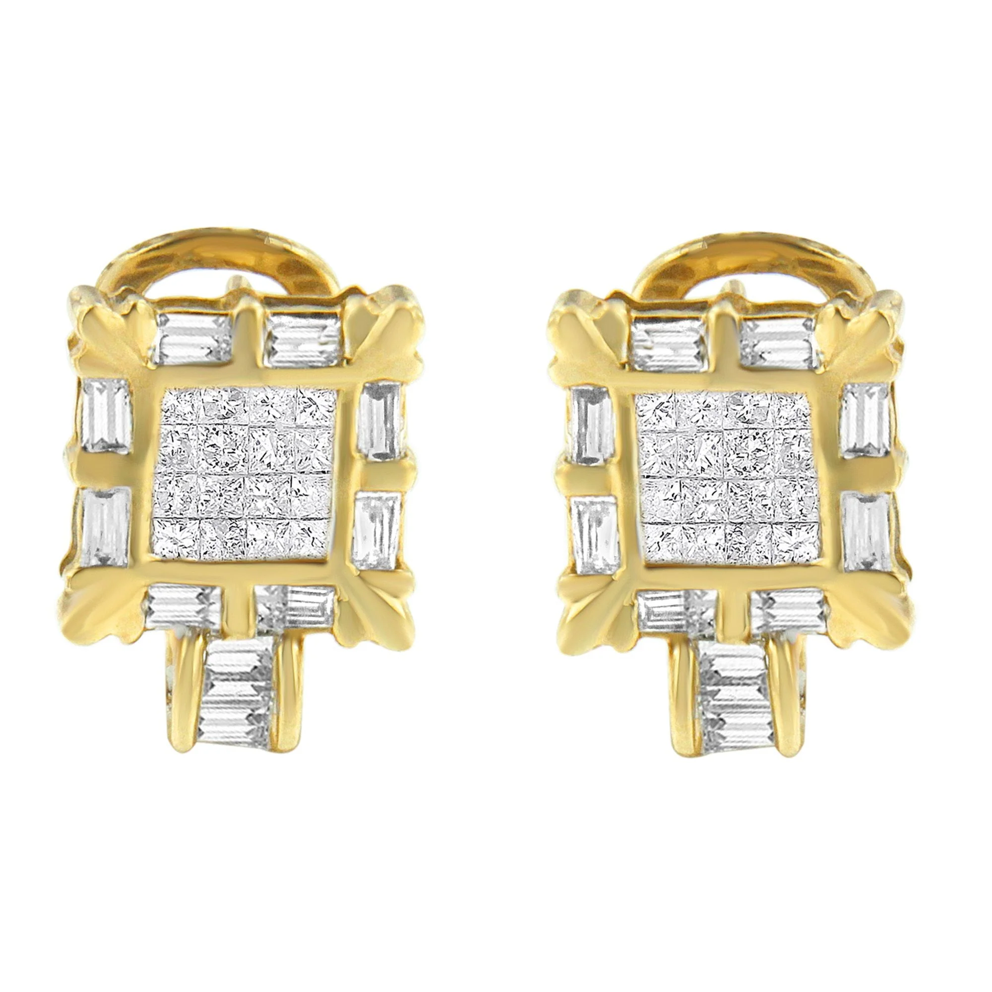 14K Yellow Gold 7/8 Cttw Princess and Baguette-Cut Diamond Square Framed Huggie Hoop Omega Earrings (H-I Color, SI1-SI2 Clarity) - Image 10
