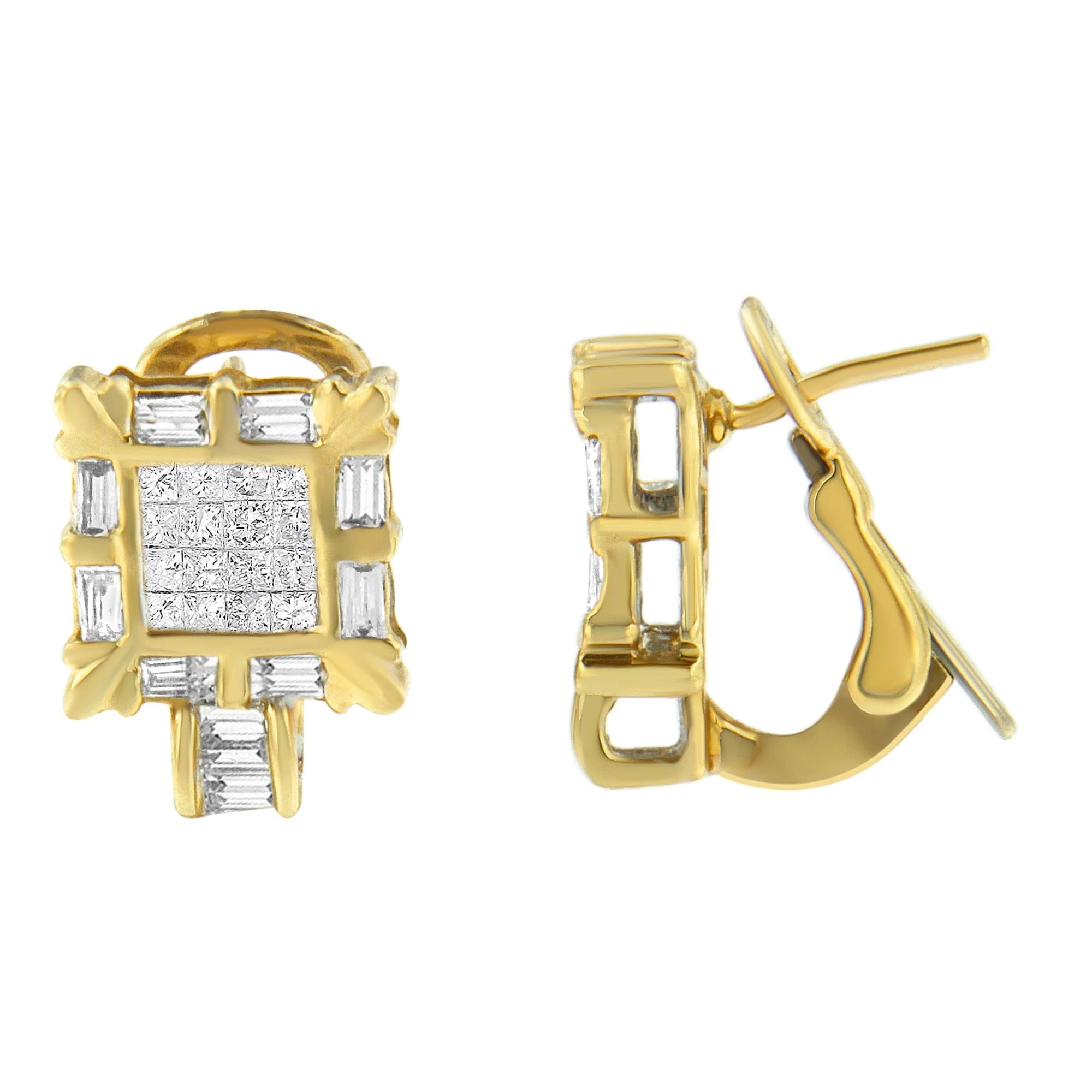 14K Yellow Gold 7/8 Cttw Princess and Baguette-Cut Diamond Square Framed Huggie Hoop Omega Earrings (H-I Color, SI1-SI2 Clarity) - Image 6