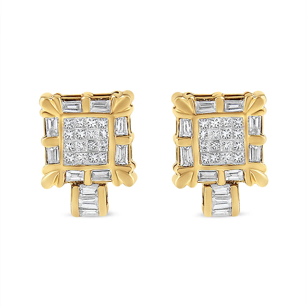 14K Yellow Gold 7/8 Cttw Princess and Baguette-Cut Diamond Square Framed Huggie Hoop Omega Earrings (H-I Color, SI1-SI2 Clarity) - Image 8