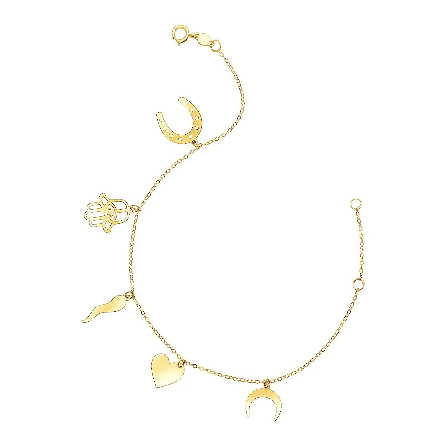 14k Yellow Gold 7 inch Bracelet with Polished Charms - Image 4