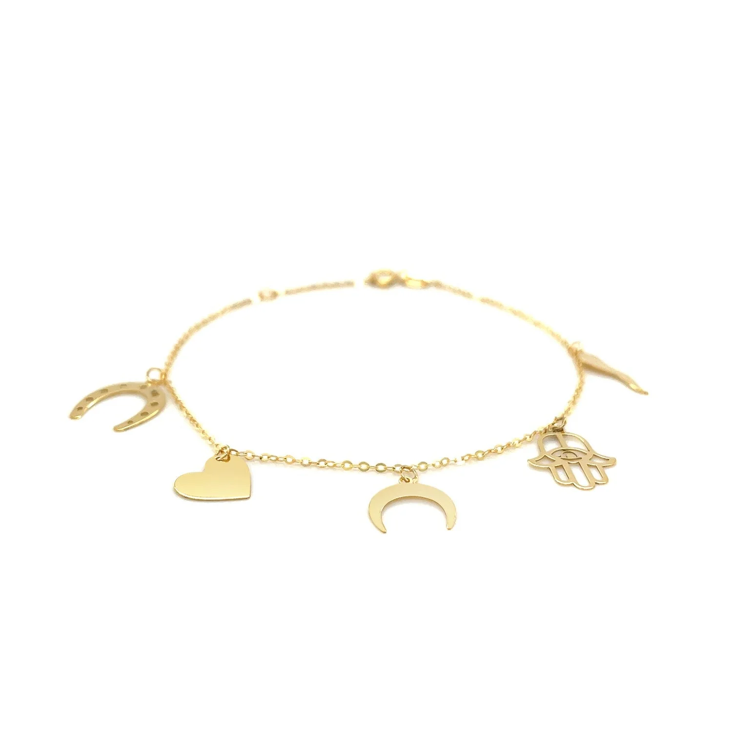 14k Yellow Gold 7 inch Bracelet with Polished Charms - Image 6
