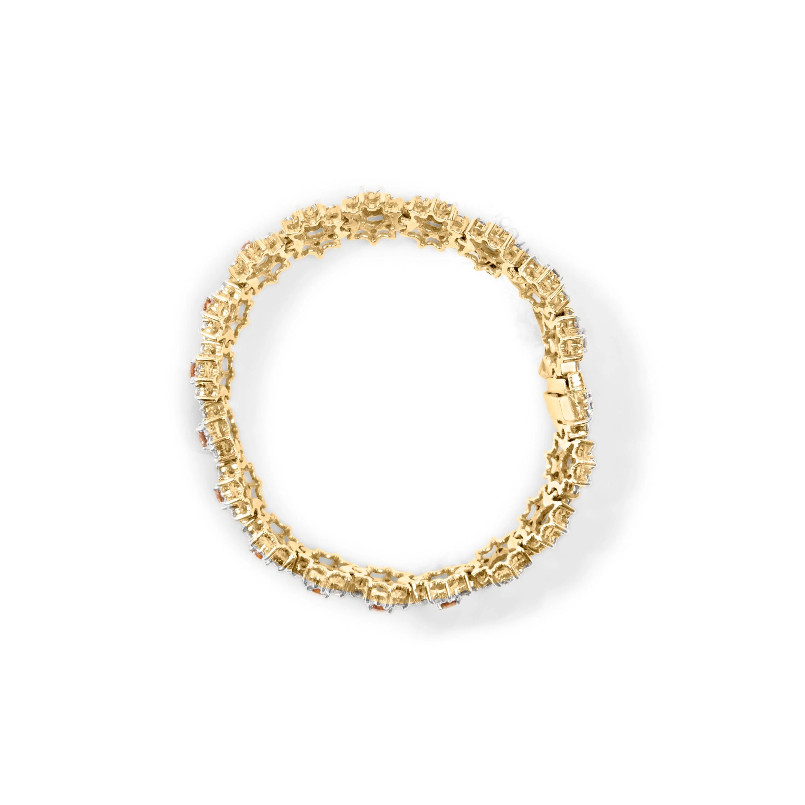 14K Yellow Gold 8.00 Cttw Champagne Diamond Floral Cluster Halo Link Bracelet (H-I Color, I1-I2 Clarity) - Image 7