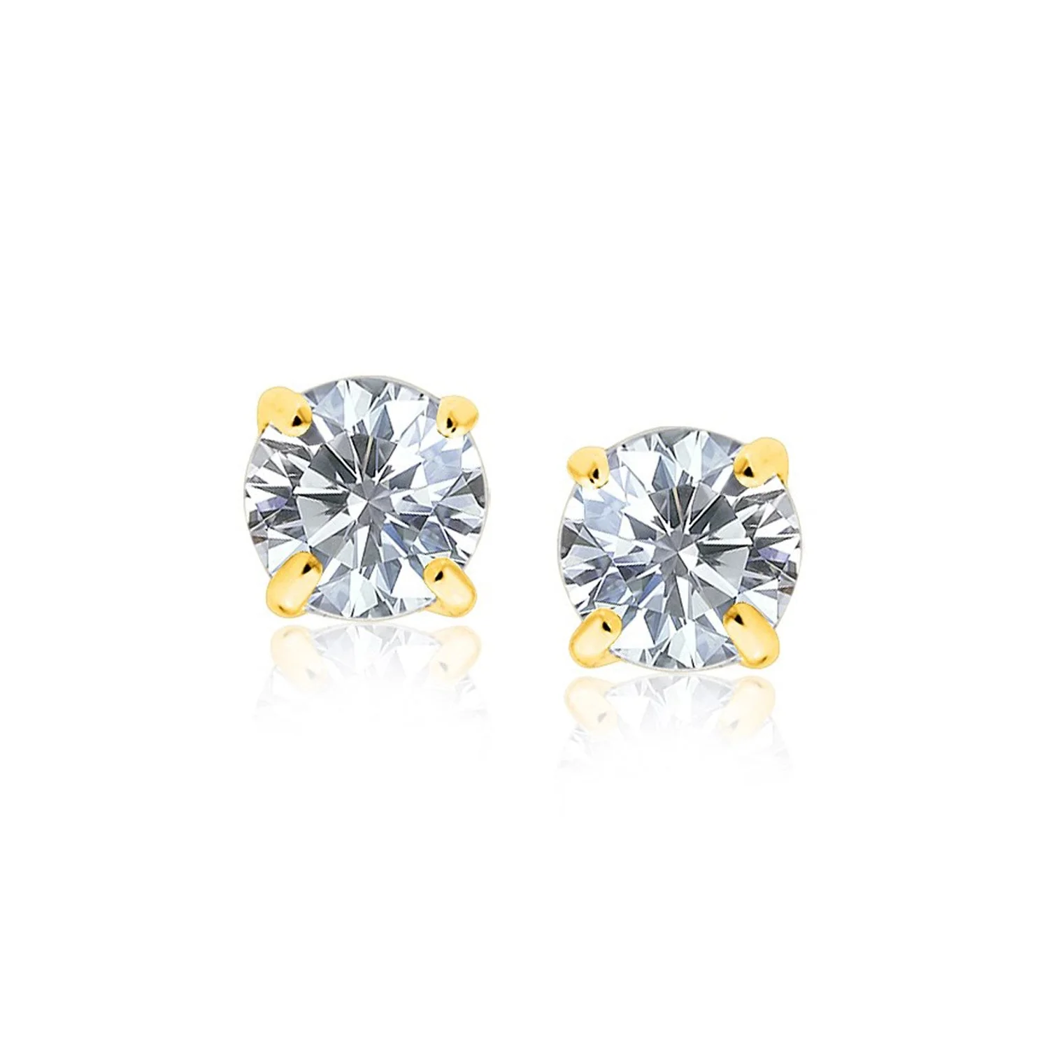 14k Yellow Gold 8.0mm Round CZ Stud Earrings - Image 5