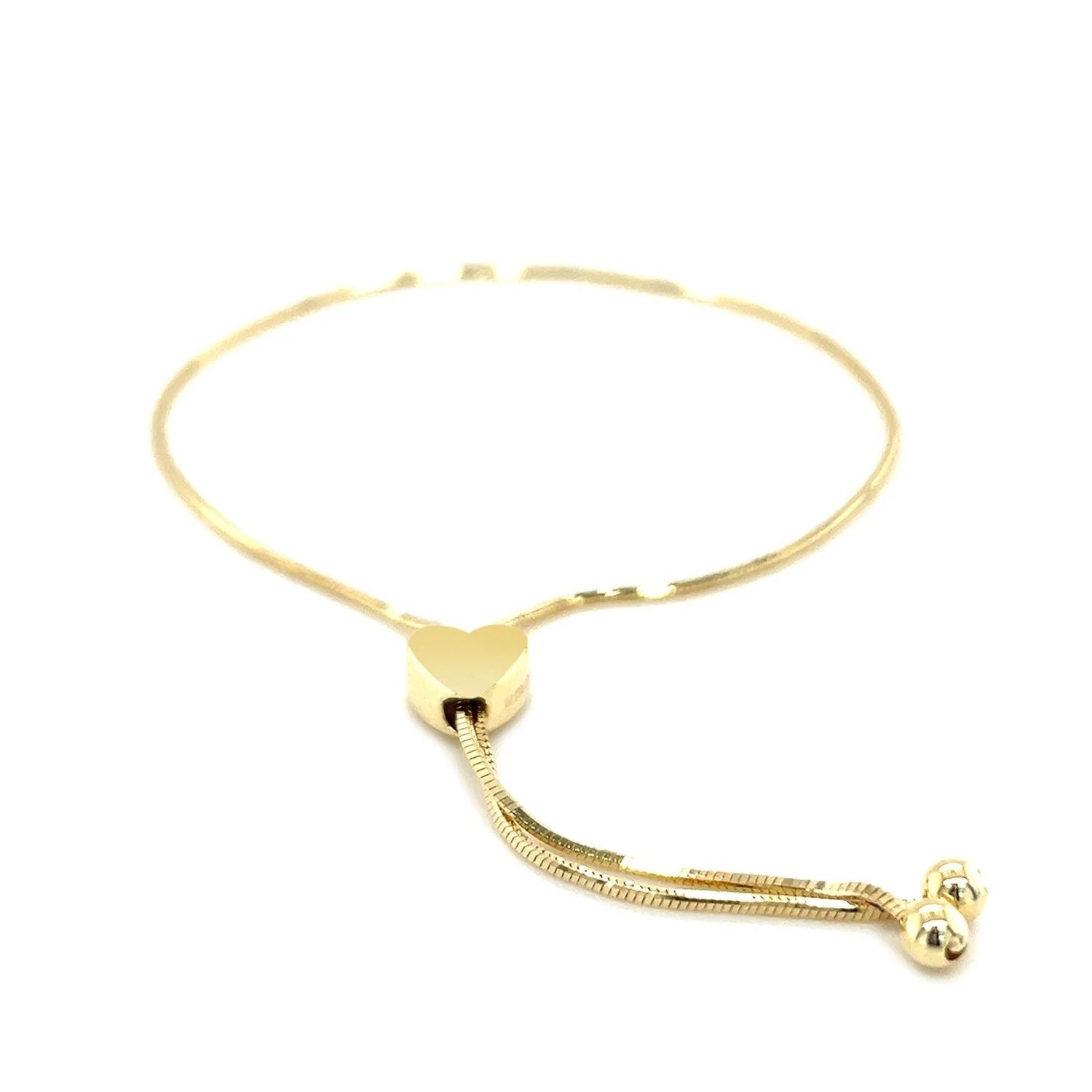 14k Yellow Gold Adjustable Lariat Style Heart Motif Bracelet - Image 3