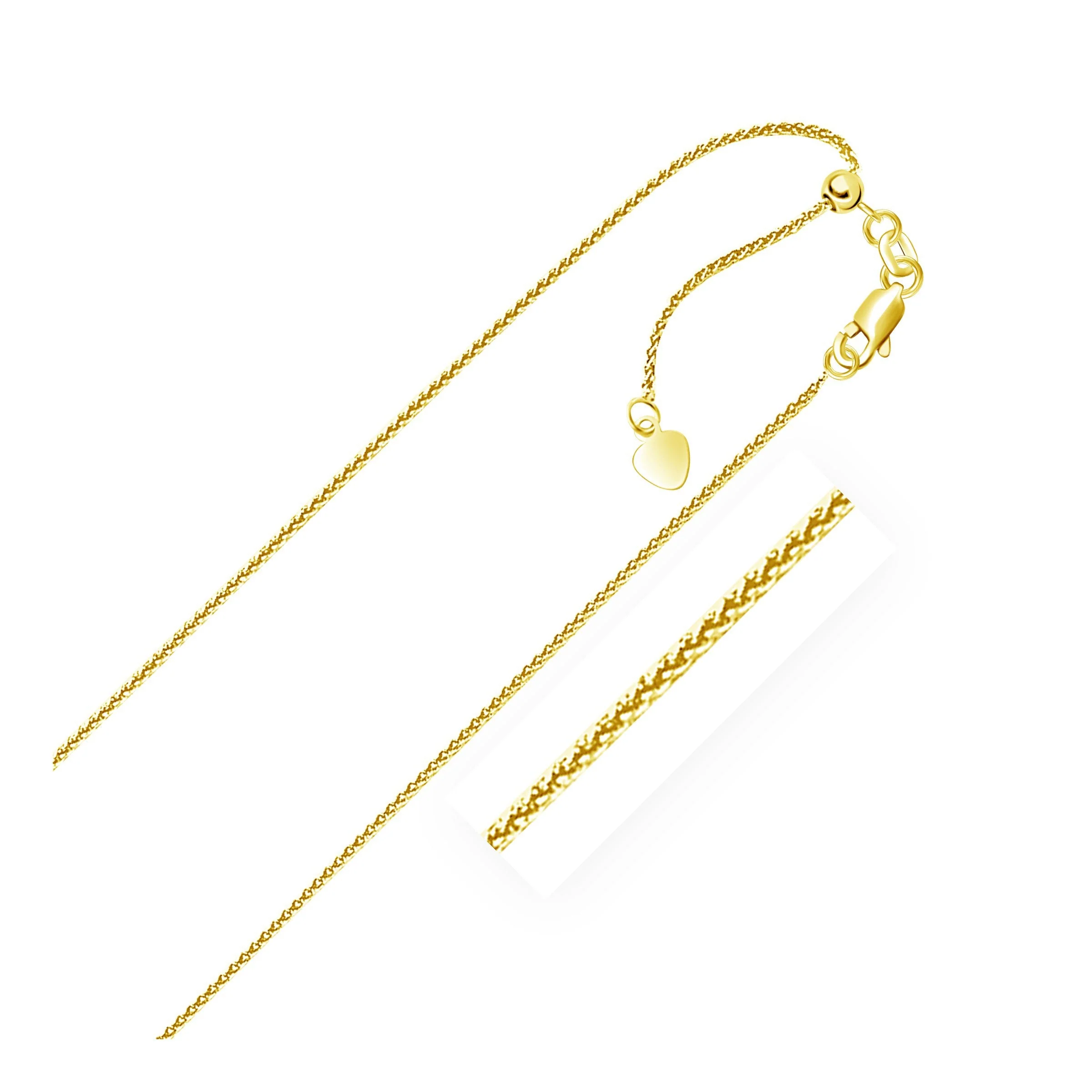 14k Yellow Gold Adjustable Wheat Chain 1.0mm - Image 4