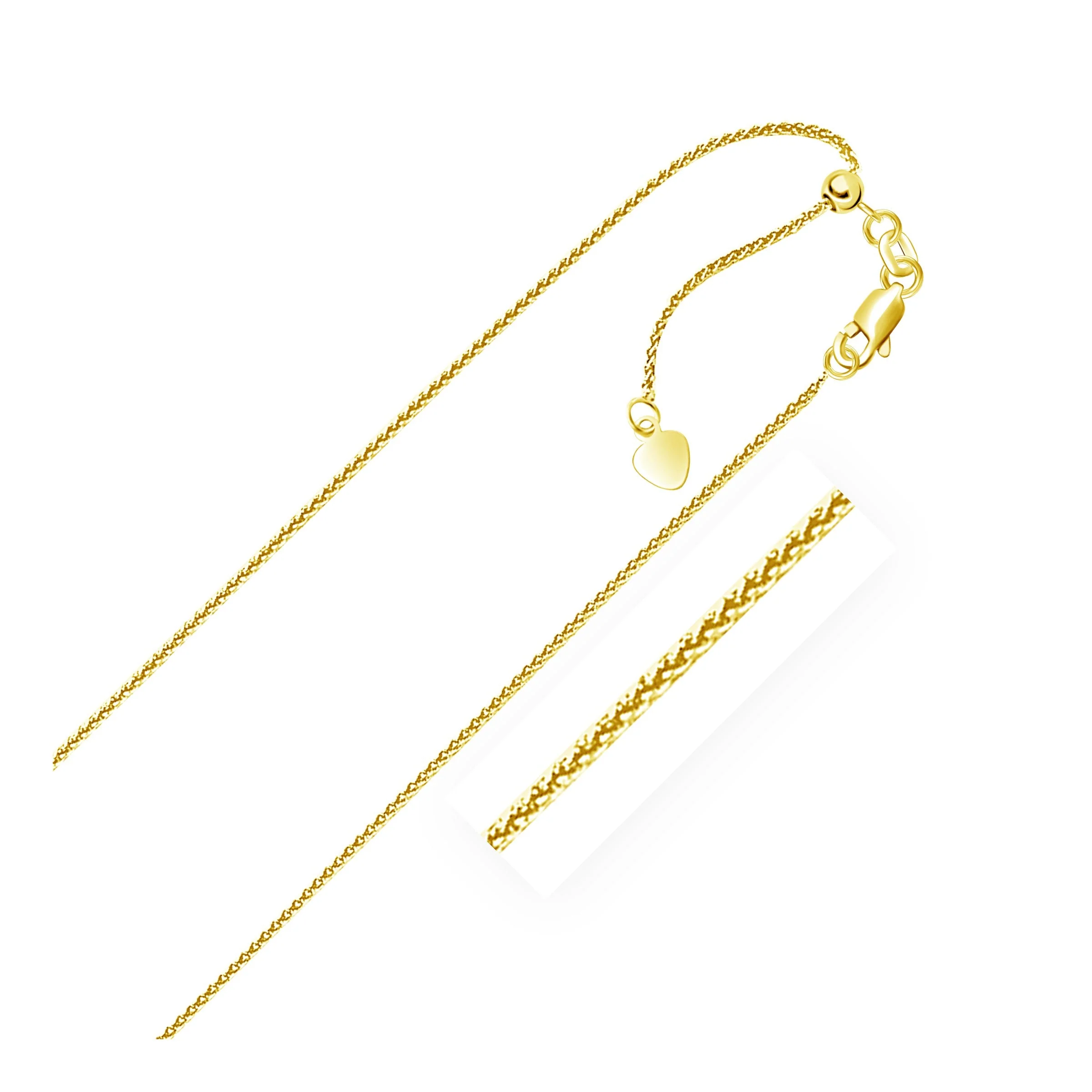 14k Yellow Gold Adjustable Wheat Chain 1.0mm - Image 5