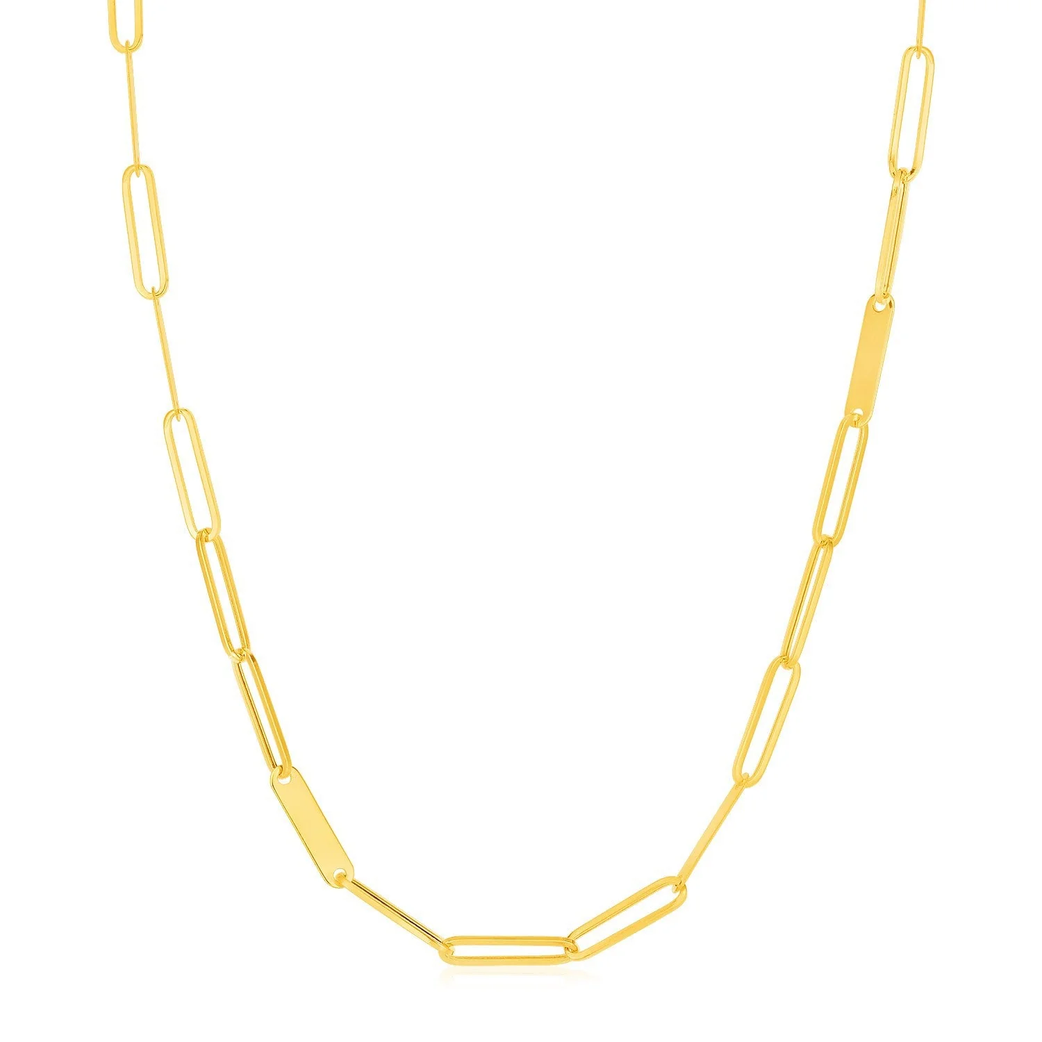 14k Yellow Gold Alternating Paperclip Chain Link and Gold Bar Necklace - Image 3