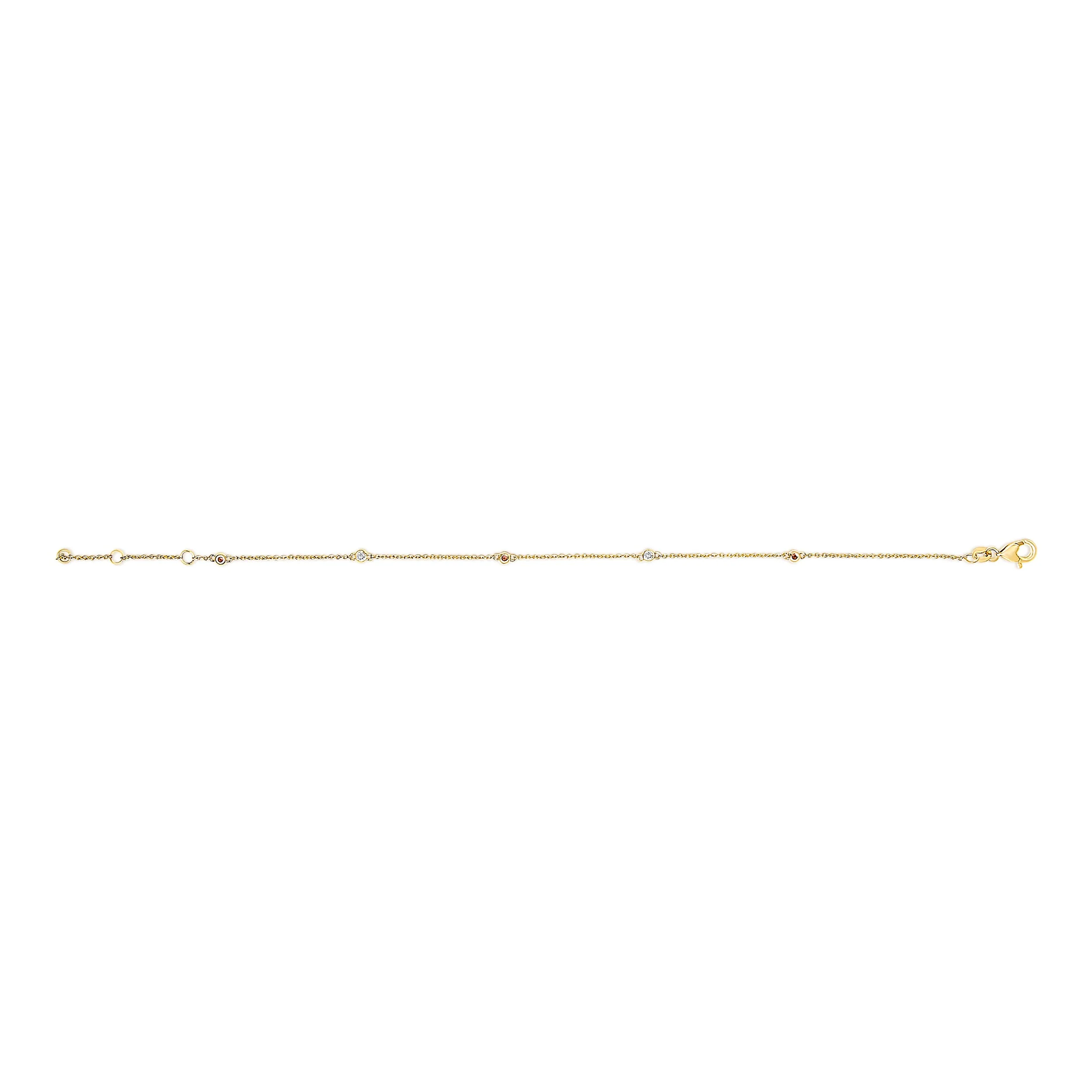 14K Yellow Gold Alternating Red Ruby and White Diamond Bezel Station Chain Bracelet (I-J Color, SI2-I1 Clarity) - 7.5" Inches - Image 3
