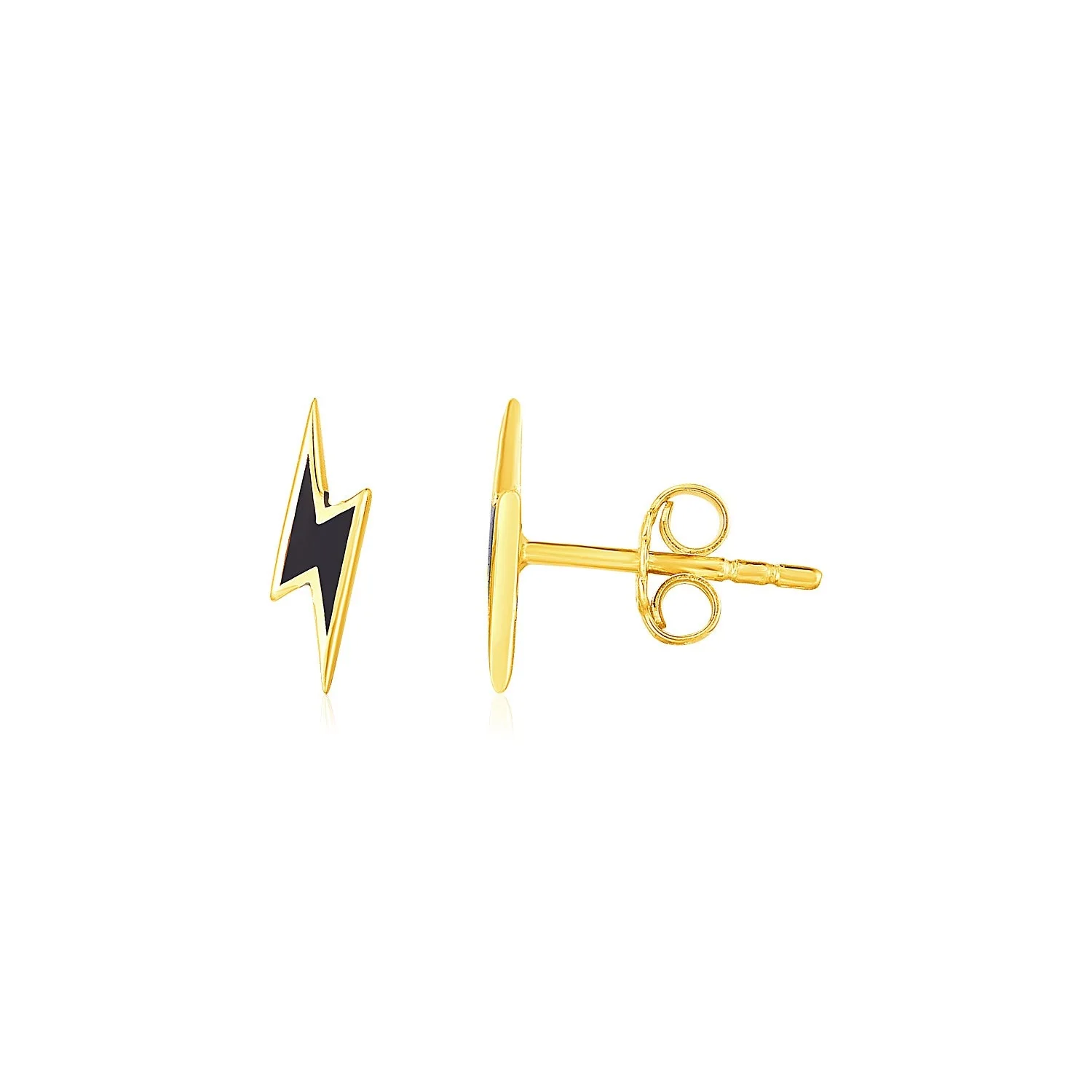 14k Yellow Gold and Enamel Black Lightning Bolt Stud Earrings - Image 2