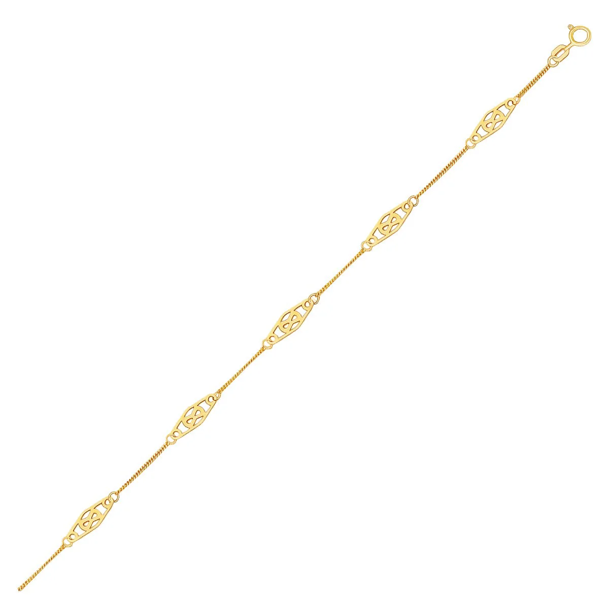 14k Yellow Gold Anklet with Fancy Diamond Shape Filigree Stations - Image 4