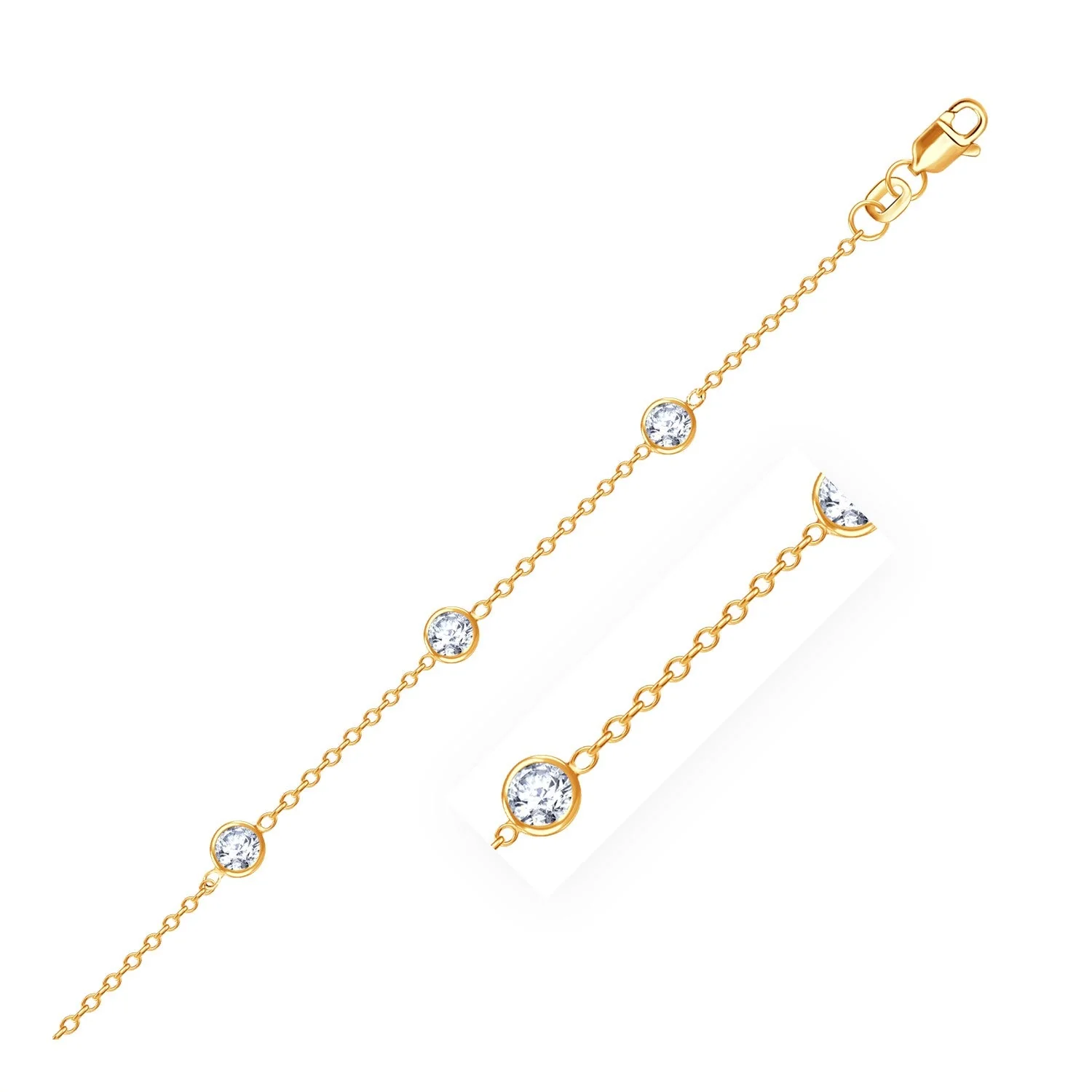 14k Yellow Gold Anklet with Round White Cubic Zirconia - Image 3
