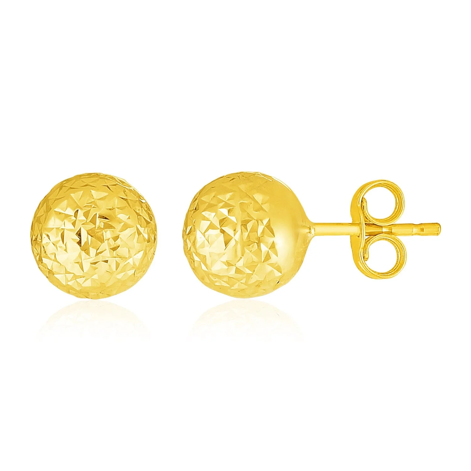 14k Yellow Gold Ball Earrings with Crystal Cut Texture - Image 2