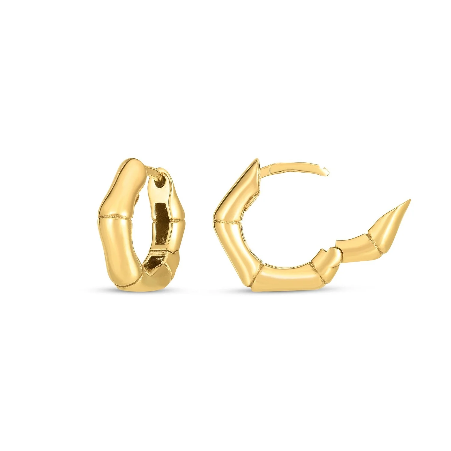 14k Yellow Gold Bamboo Huggie Hoops - Image 4