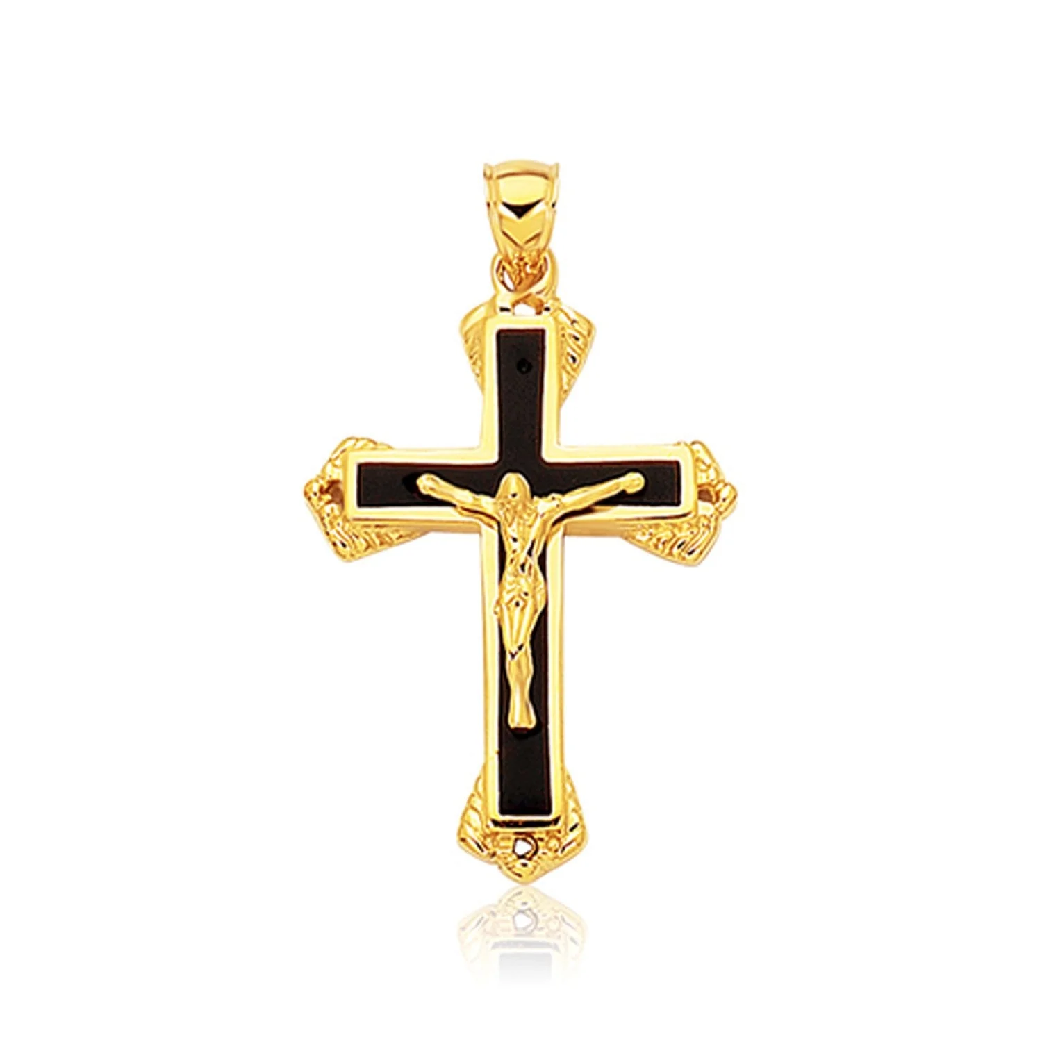 14k Yellow Gold Black Onyx Cross Pendant - Image 3