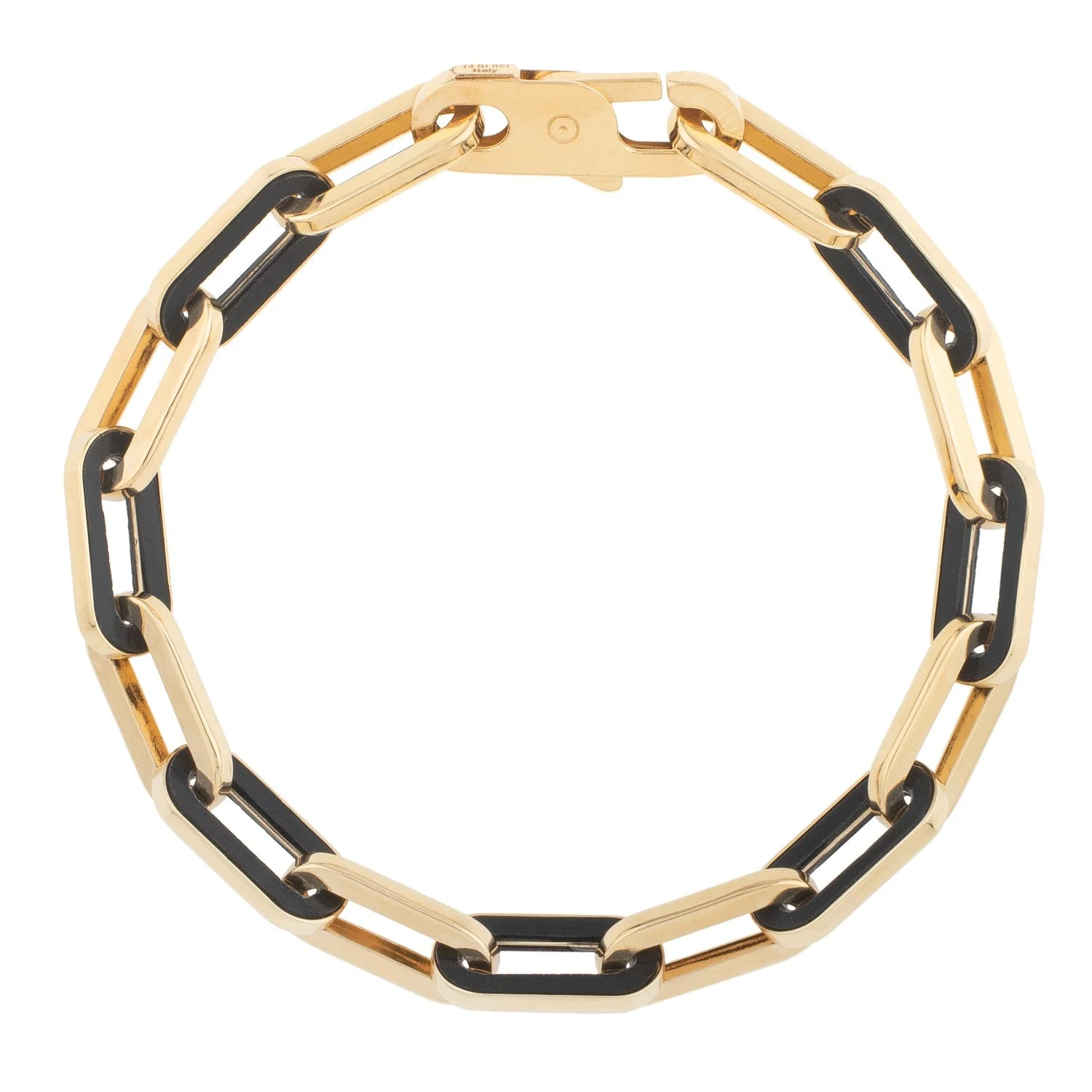 14k Yellow Gold Black Onyx Paperclip Gem Link Bracelet (7.00 mm) - Image 5