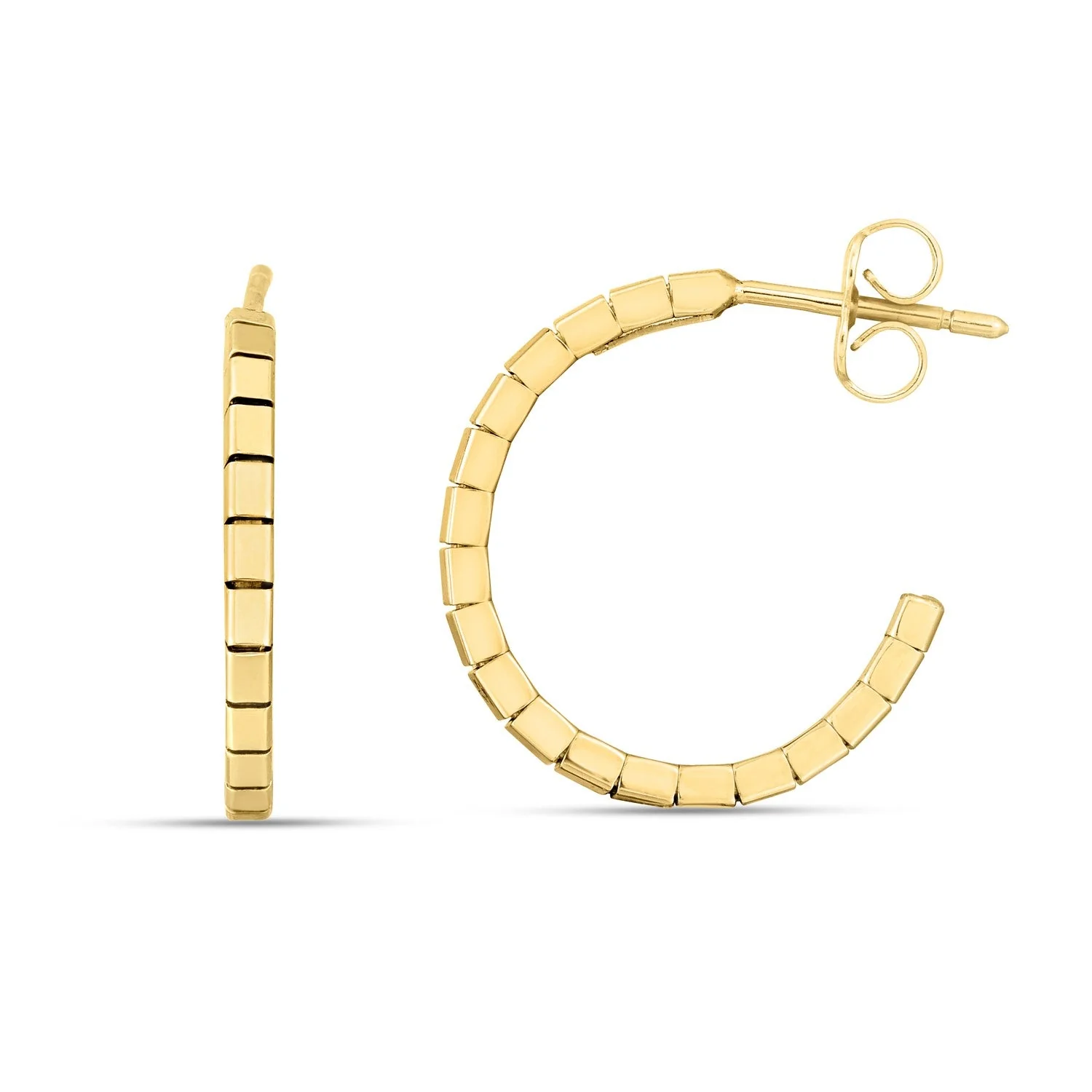 14k Yellow Gold Brick Omega Hoop Earrings - Image 3