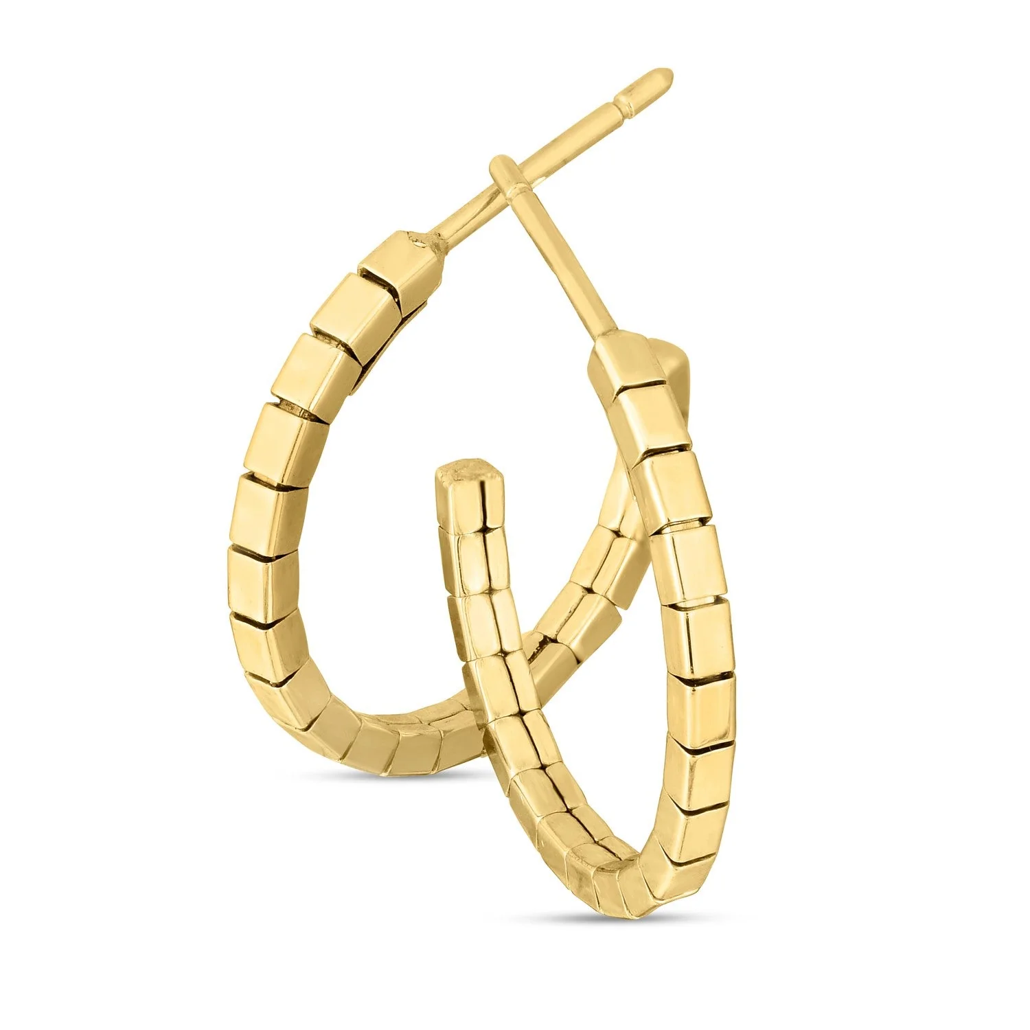 14k Yellow Gold Brick Omega Hoop Earrings - Image 4