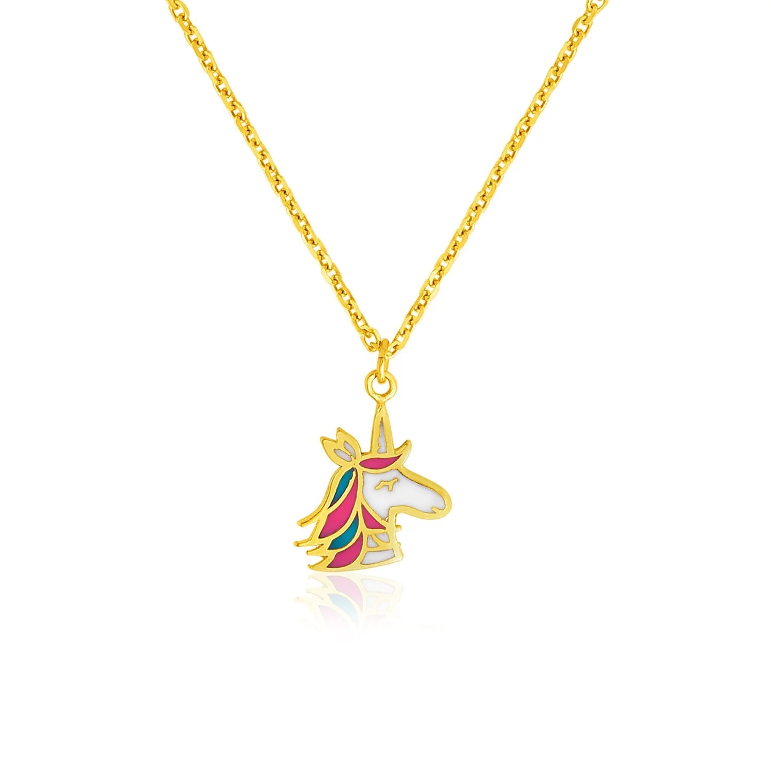 14k Yellow Gold Childrens Necklace with Enameled Unicorn Pendant - Image 4