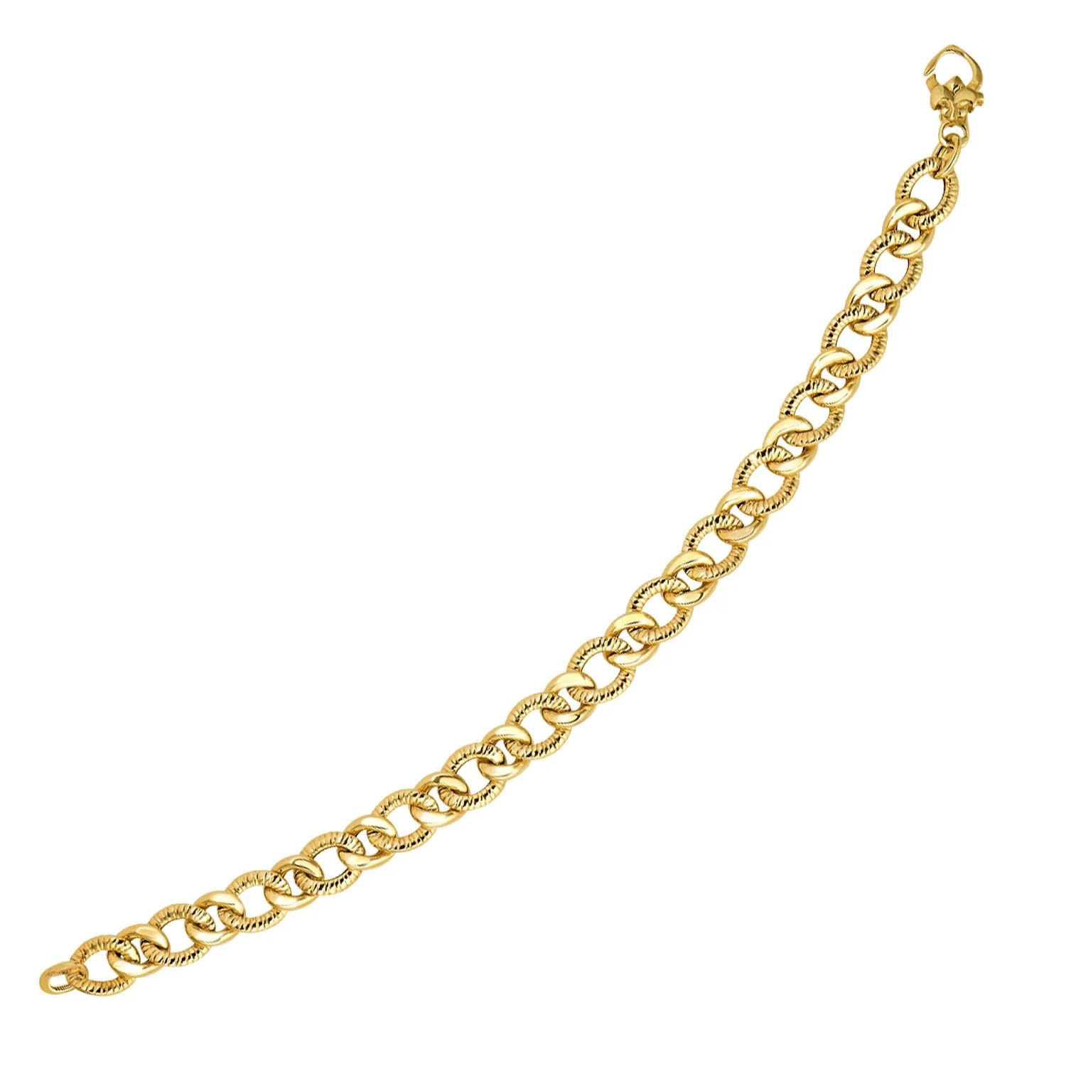 14k Yellow Gold Curb Chain Design with Diamond Cuts Bracelet - Image 6